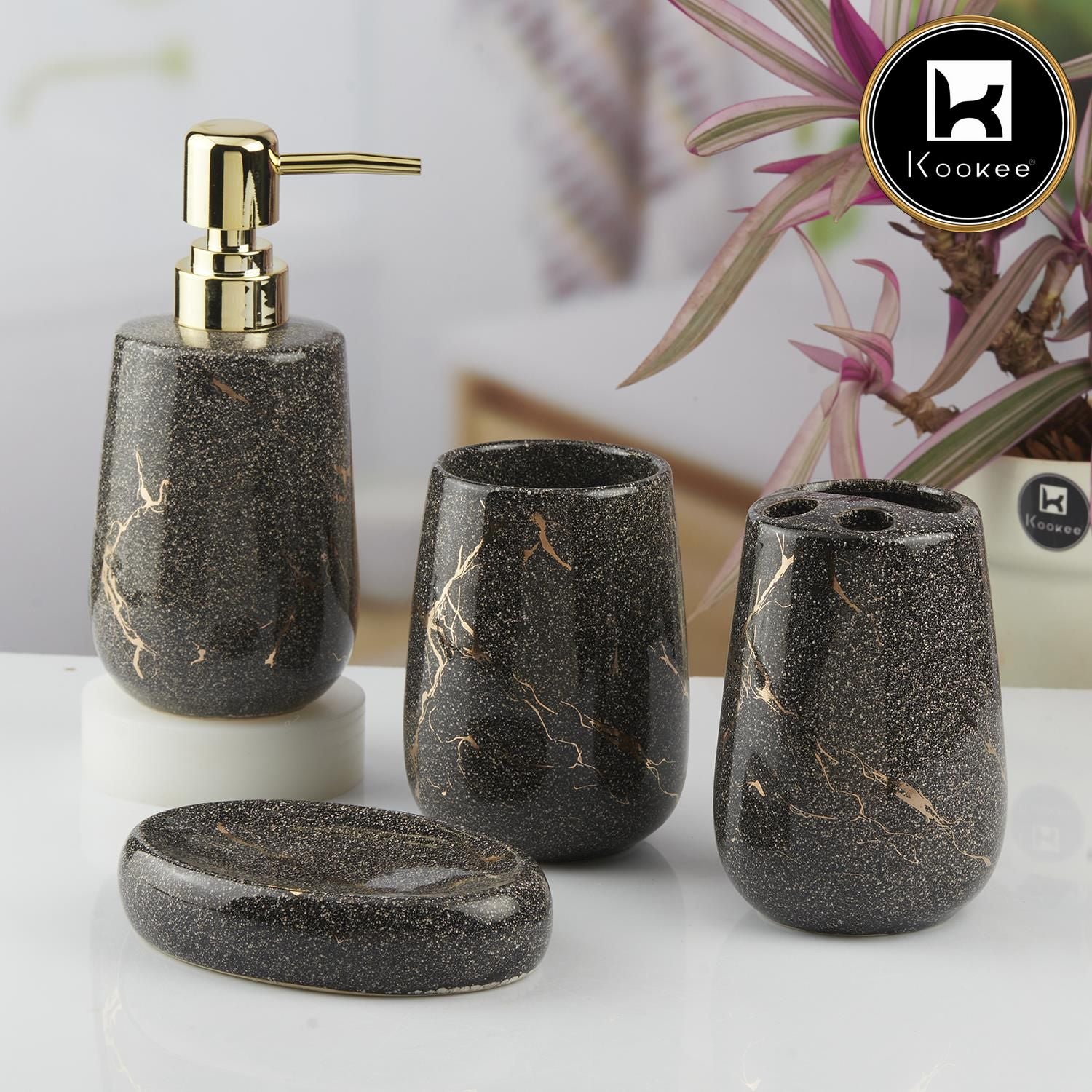 Kookee Ceramic Bathroom Sets, Black, ART10428