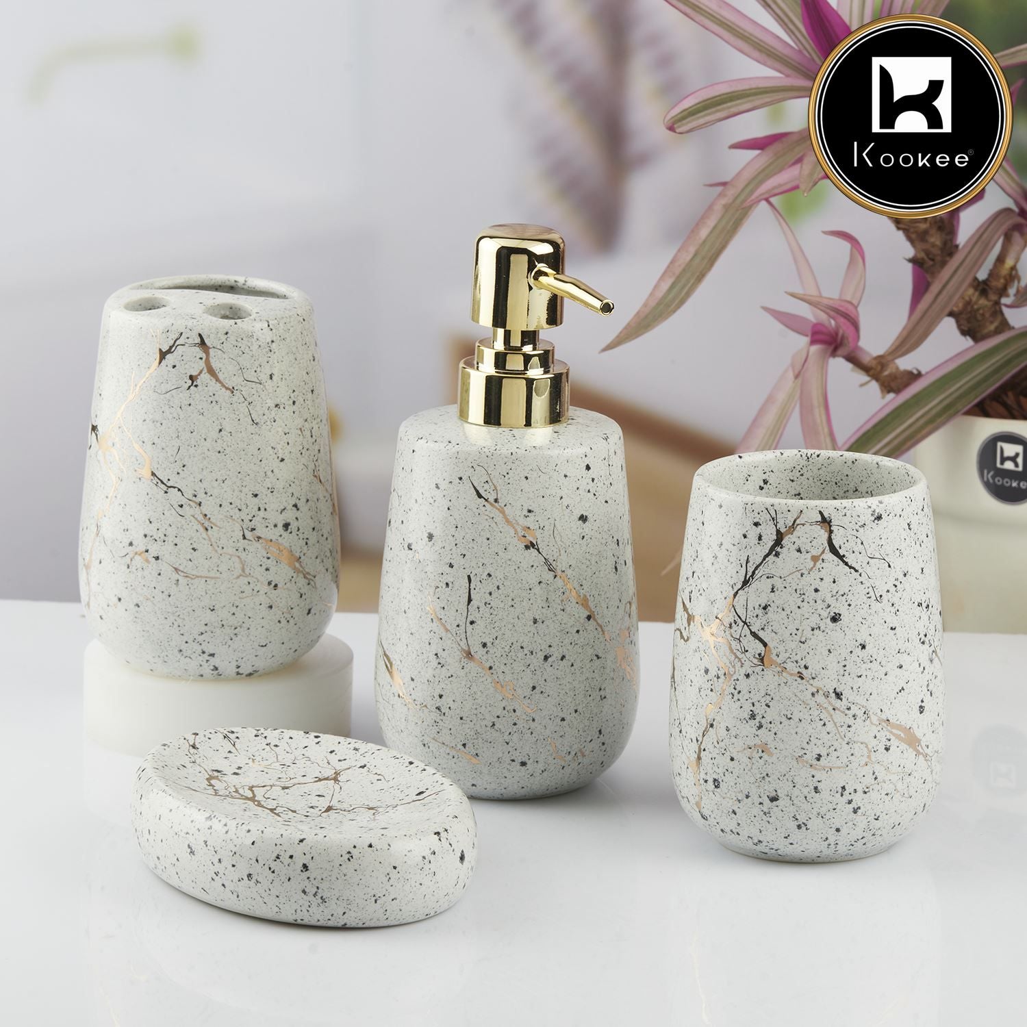 Ceramic Bathroom Set of 4 with Soap Dispenser (10429)