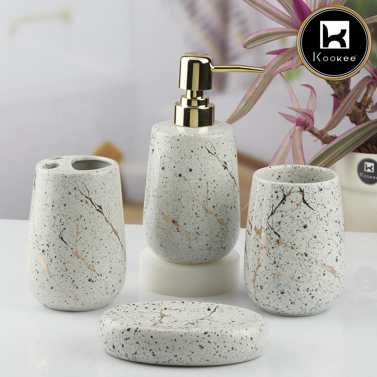 Kookee Ceramic Bathroom Sets, White, ART10429