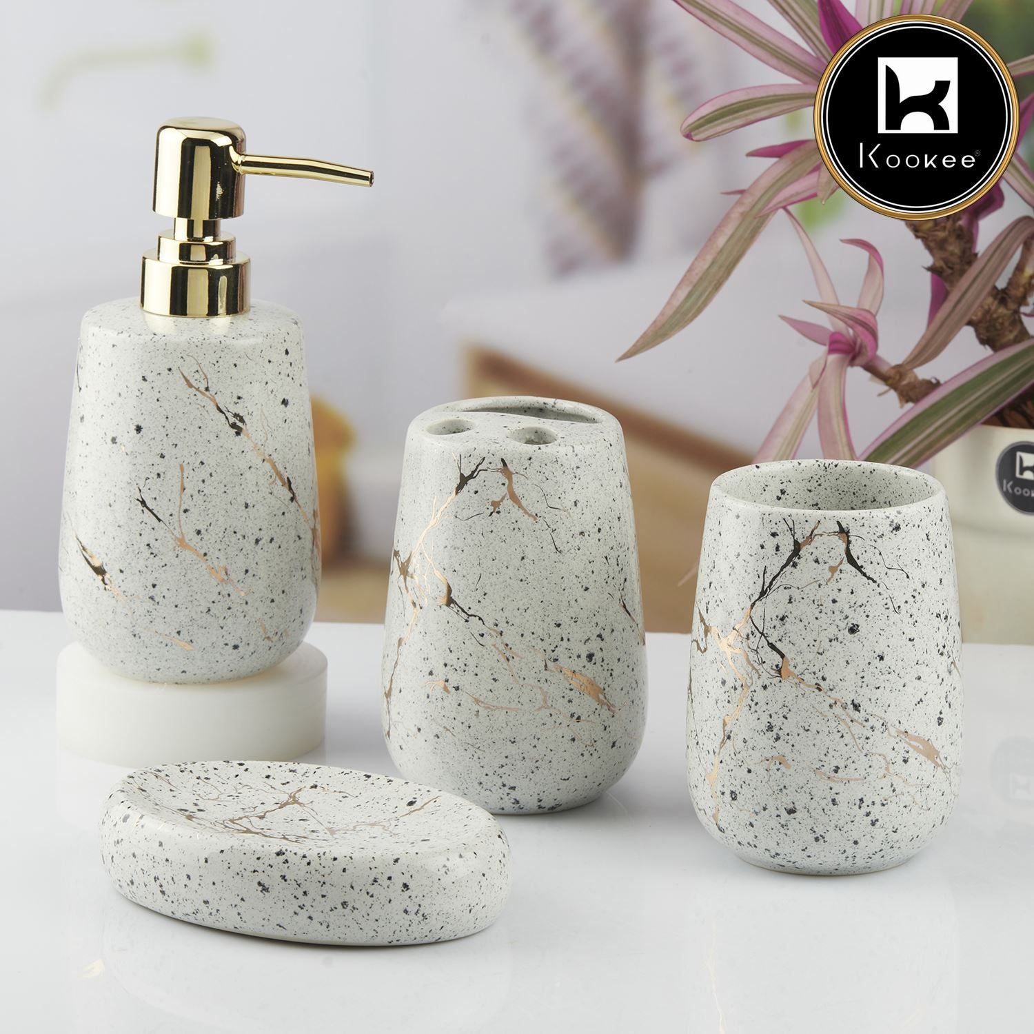 Kookee Ceramic Bathroom Sets, White, ART10429
