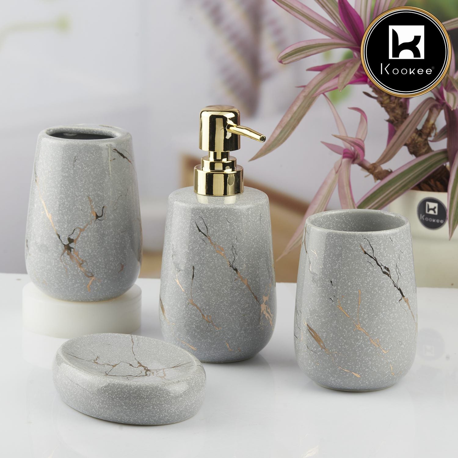 Kookee Ceramic Bathroom Sets, Grey, ART10430
