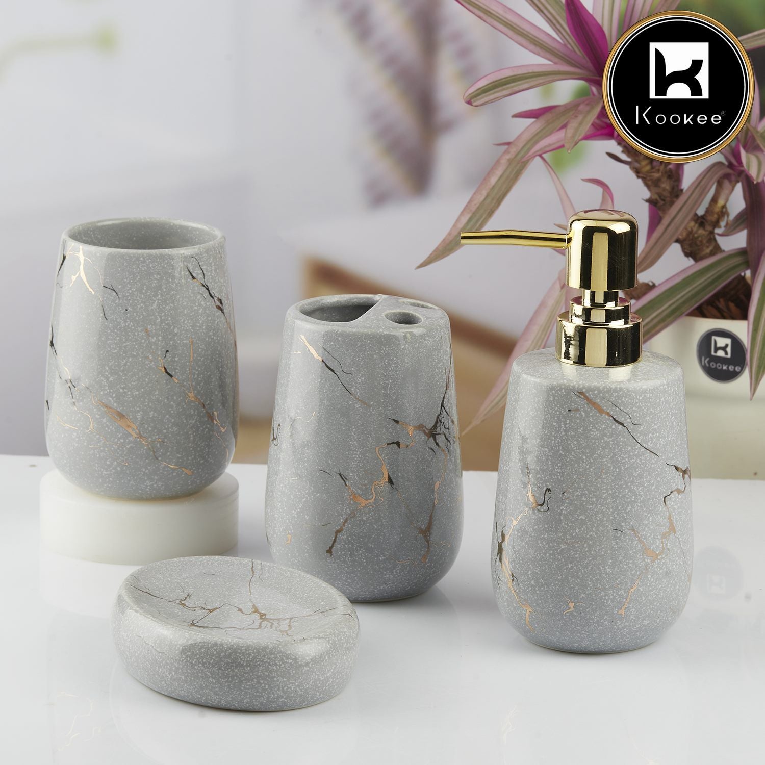 Kookee Ceramic Bathroom Sets, Grey, ART10430