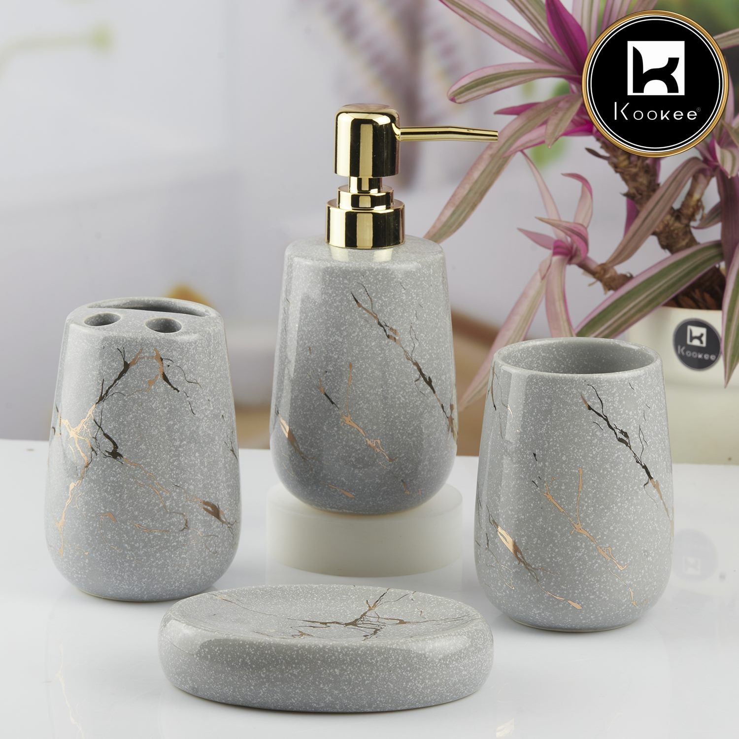 Kookee Ceramic Bathroom Sets, Grey, ART10430