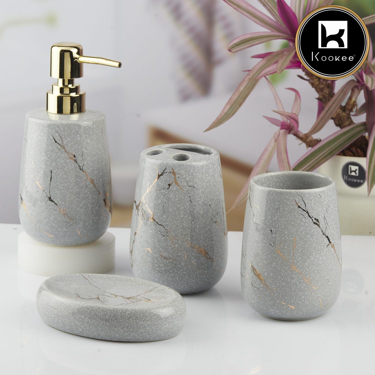 Ceramic Bathroom Set of 4 with Soap Dispenser (10430)