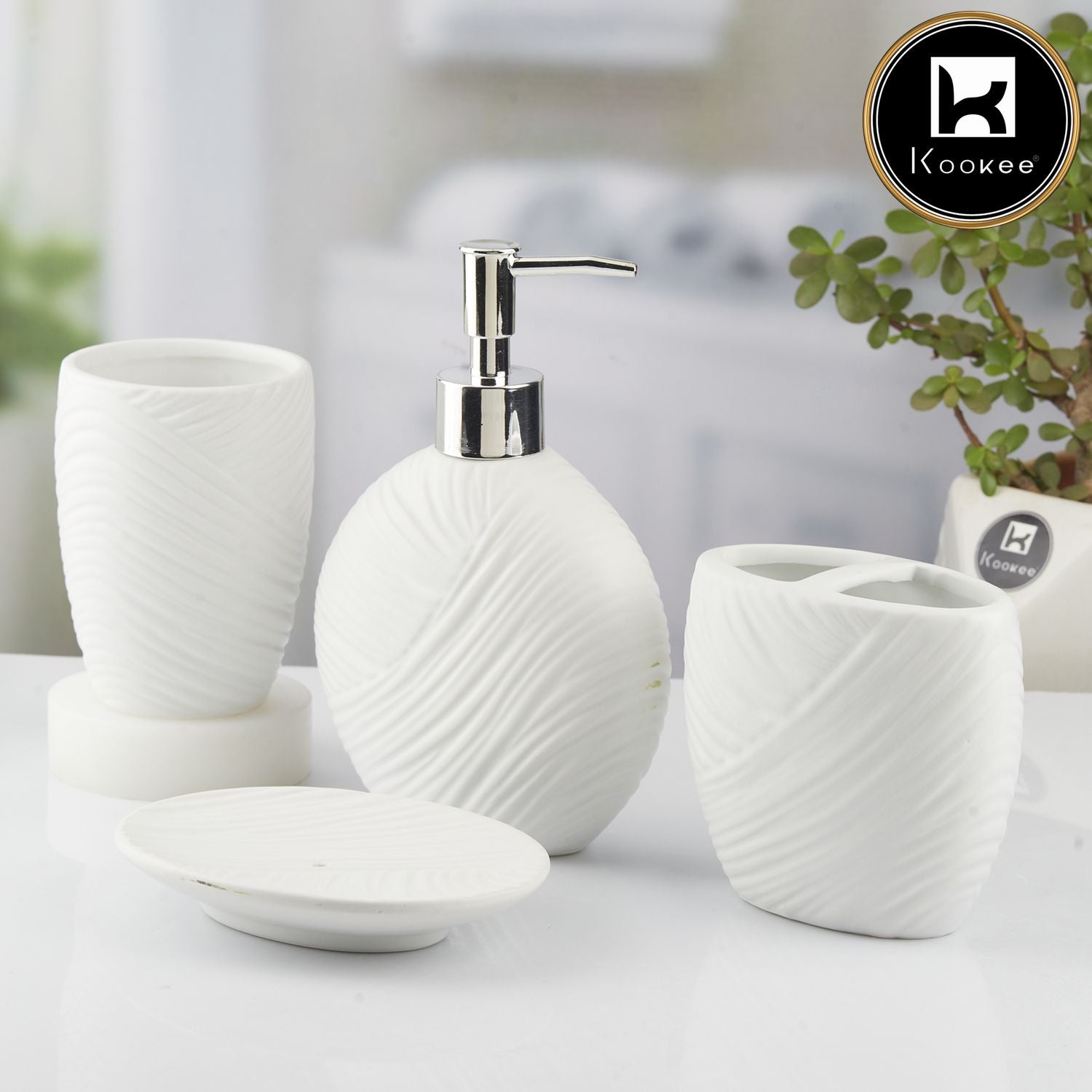 Kookee Ceramic Bathroom Sets, White, ART10431