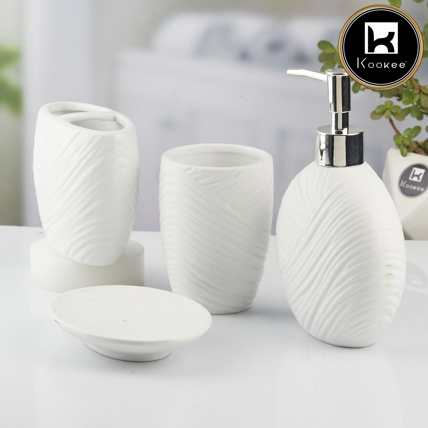 Kookee Ceramic Bathroom Sets, White, ART10431