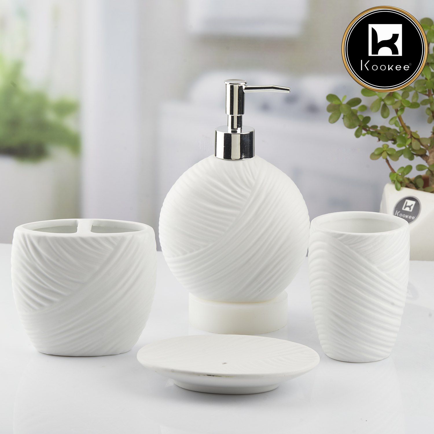 Kookee Ceramic Bathroom Sets, White, ART10431