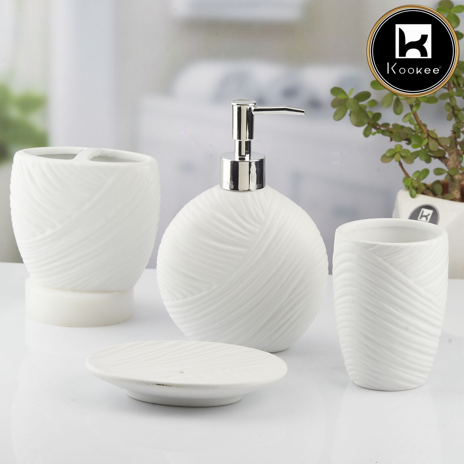Ceramic Bathroom Set of 4 with Soap Dispenser (10431)