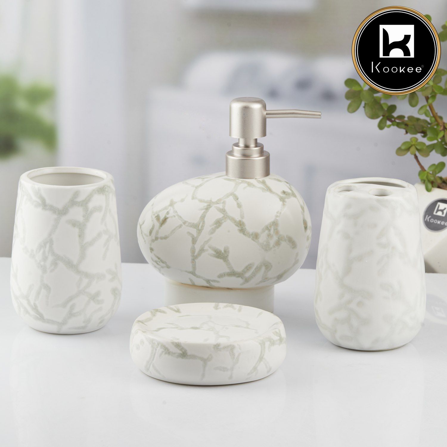 Kookee Ceramic Bathroom Sets, White, ART10432