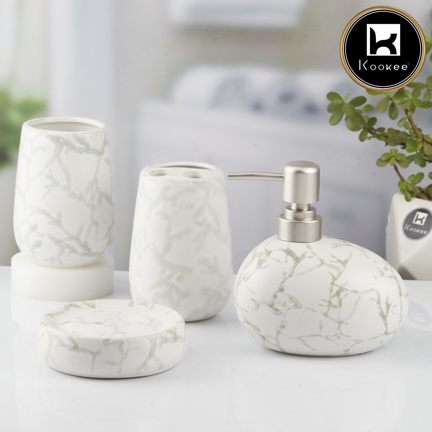 Kookee Ceramic Bathroom Sets, White, ART10432