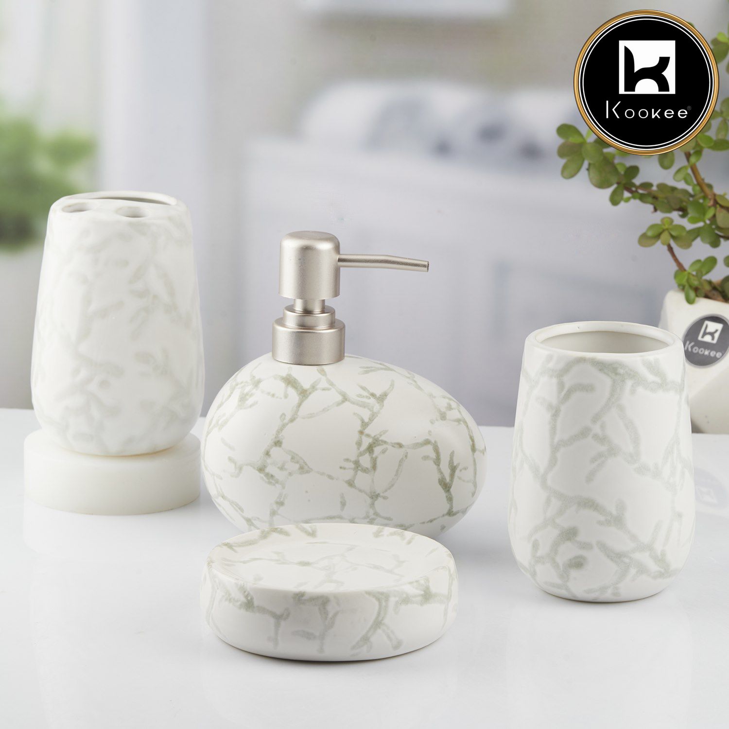 Ceramic Bathroom Set of 4 with Soap Dispenser (V-CBS-ASS)