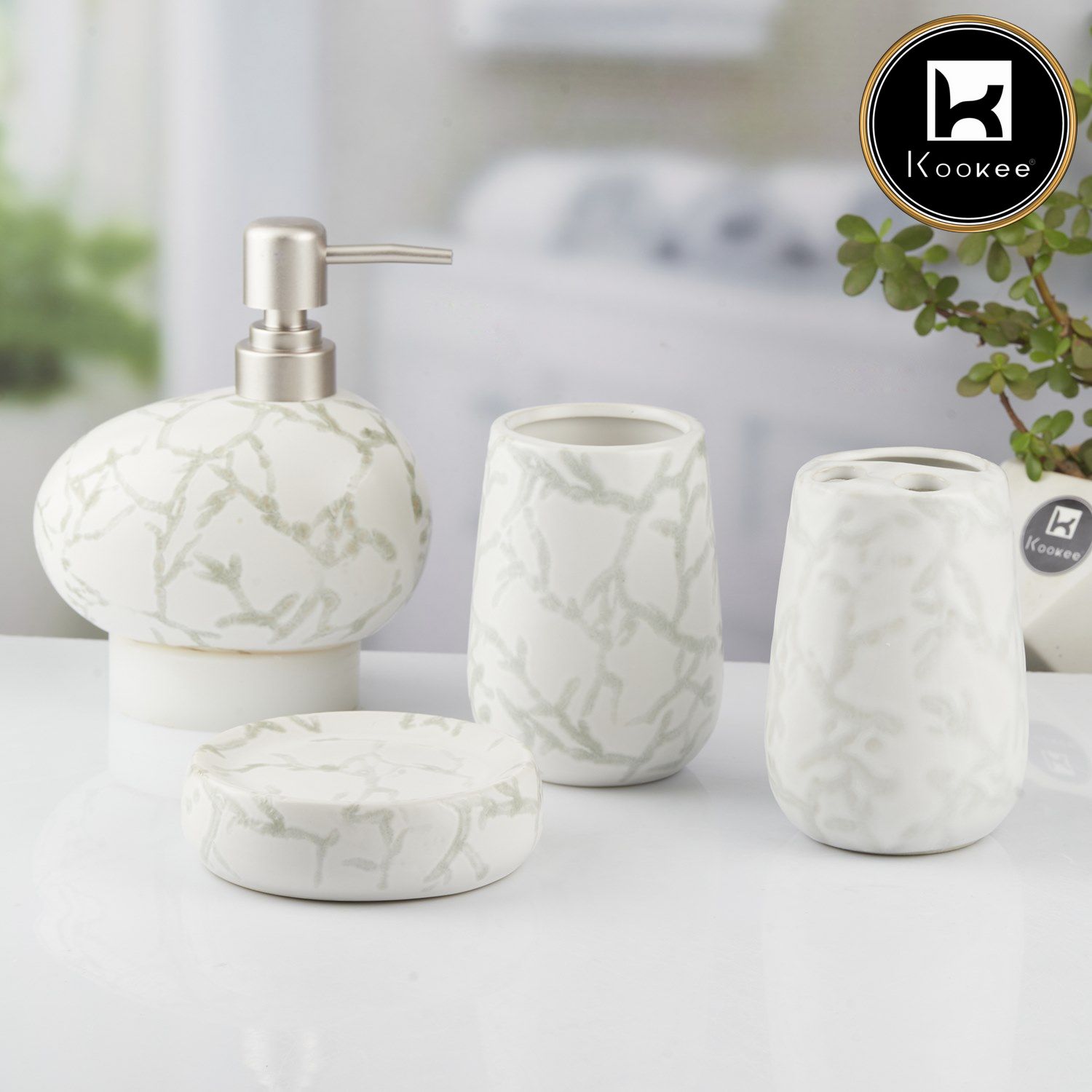 Kookee Ceramic Bathroom Sets, White, ART10432