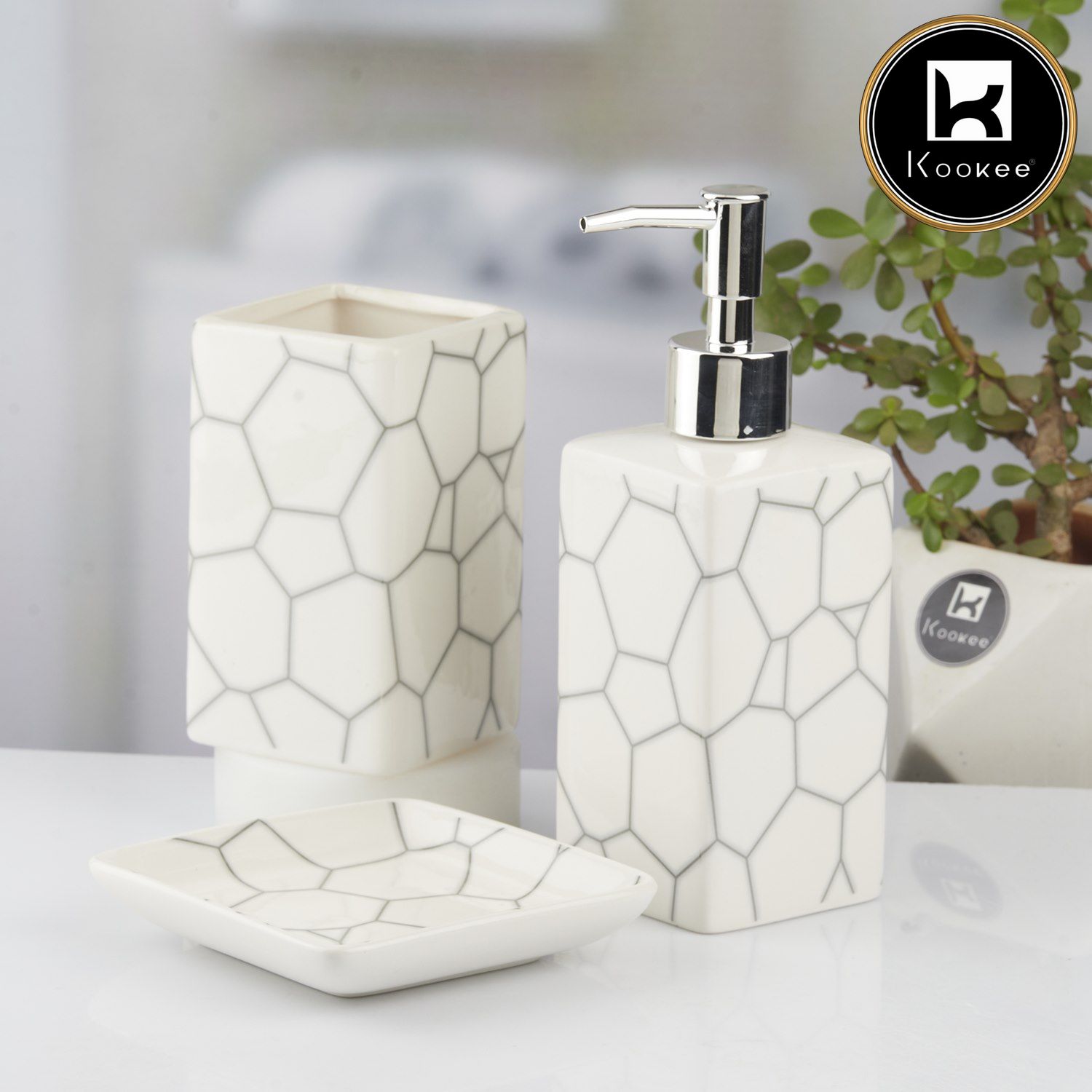 Kookee Ceramic Bathroom Sets, White, ART10433
