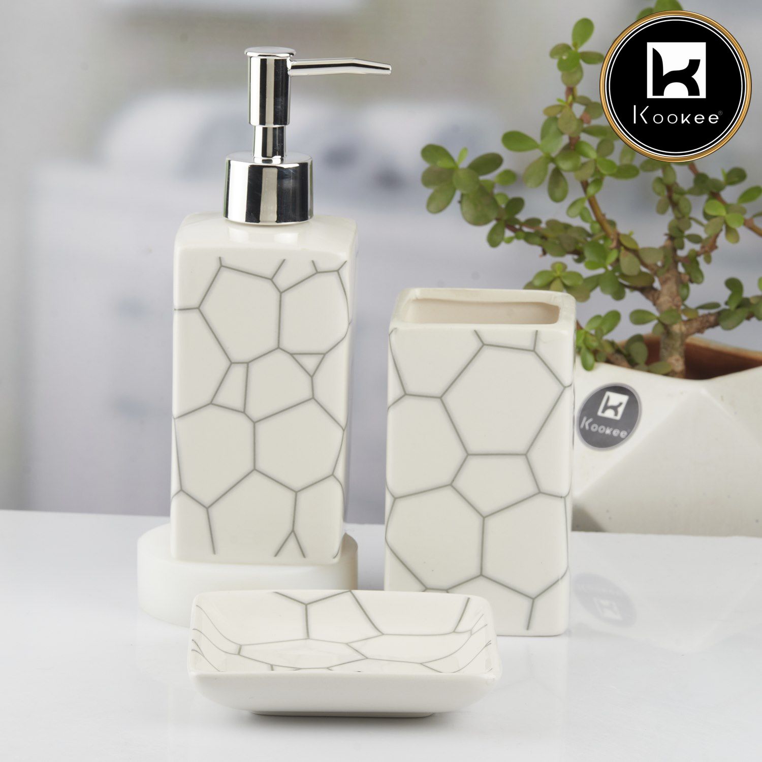 Kookee Ceramic Bathroom Sets, White, ART10433