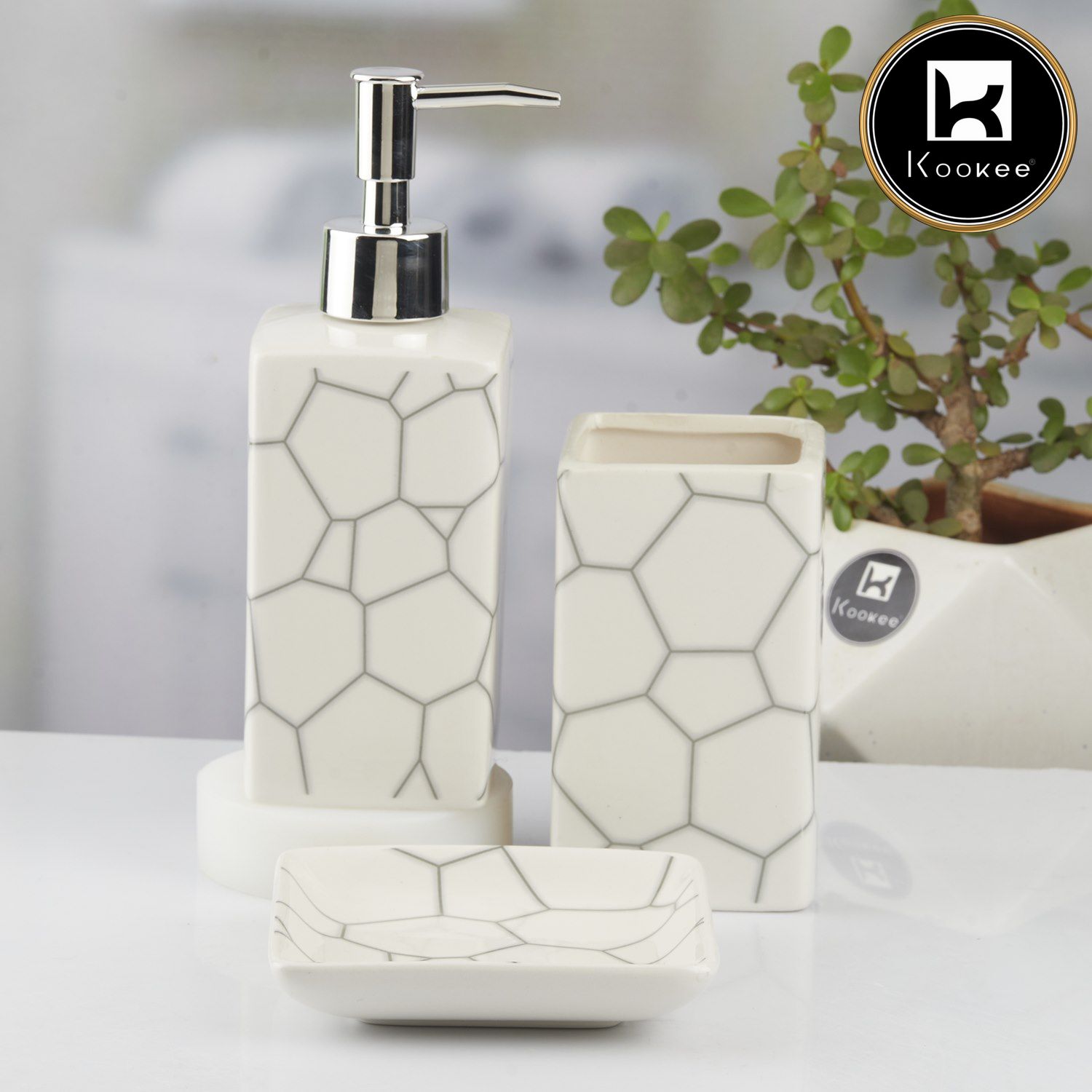 Ceramic Bathroom Set of 3 with Soap Dispenser (10433)