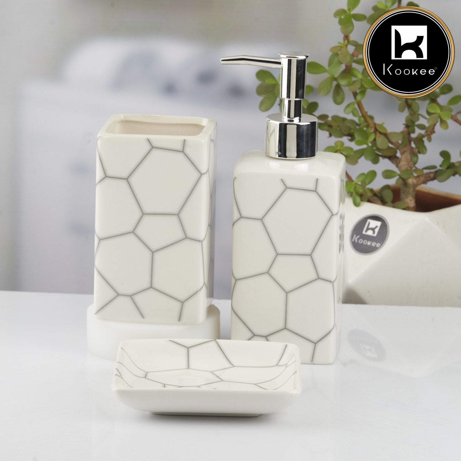 Kookee Ceramic Bathroom Sets, White, ART10433