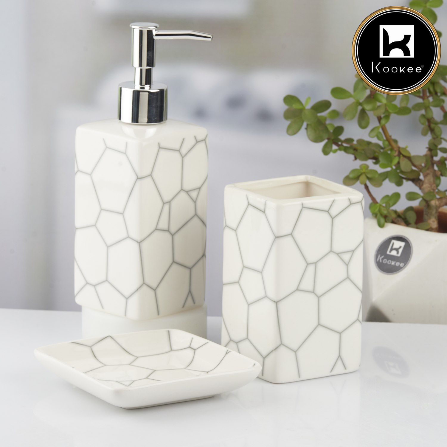 Kookee Ceramic Bathroom Sets, White, ART10433