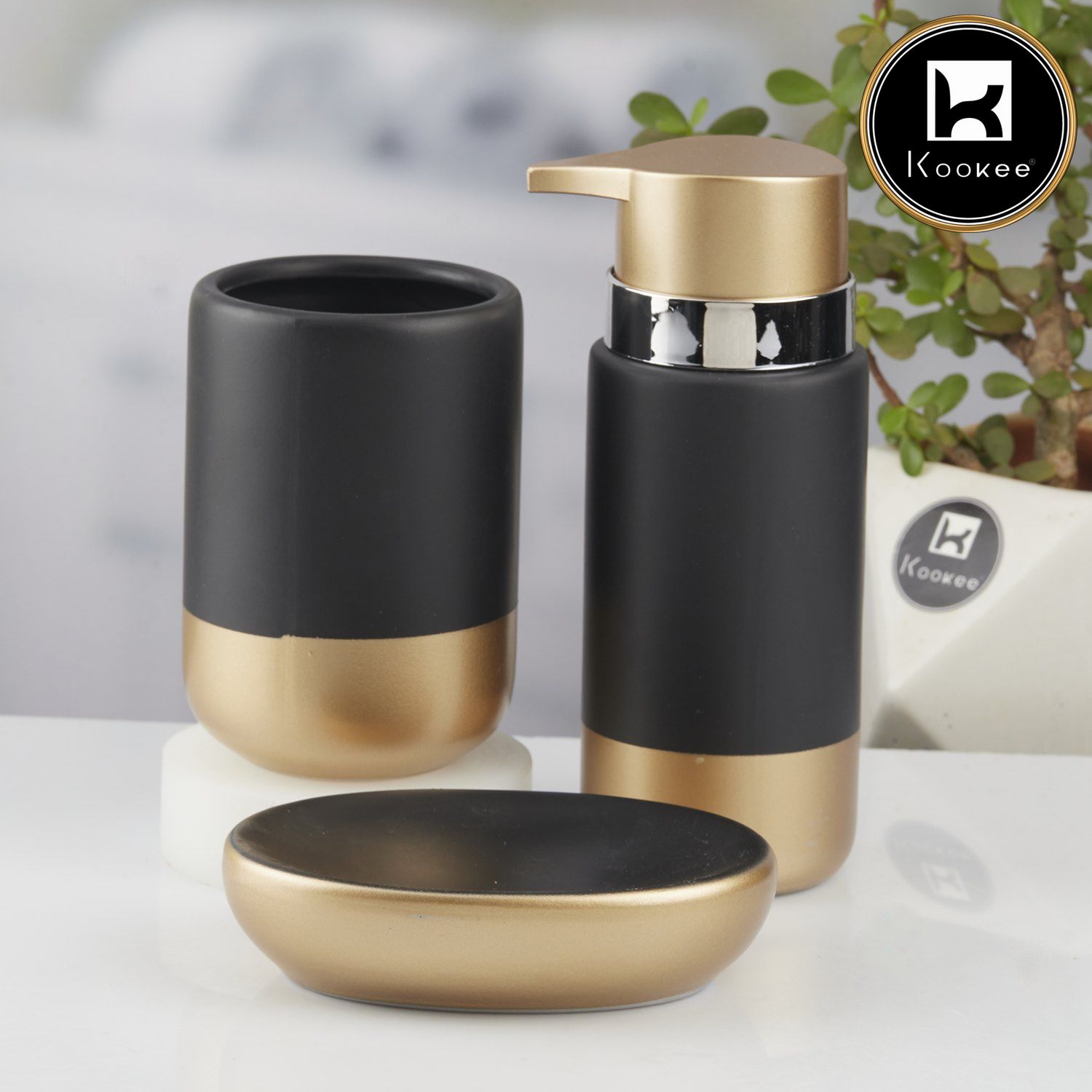 Kookee Ceramic Bathroom Sets, Black, ART10434