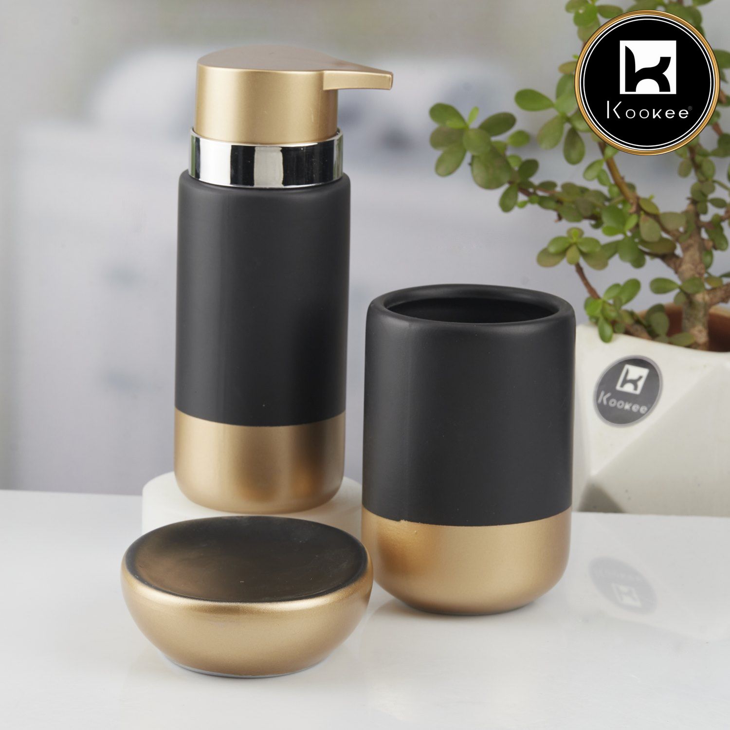 Ceramic Bathroom Set of 3 with Soap Dispenser (V-CBS-118-1)