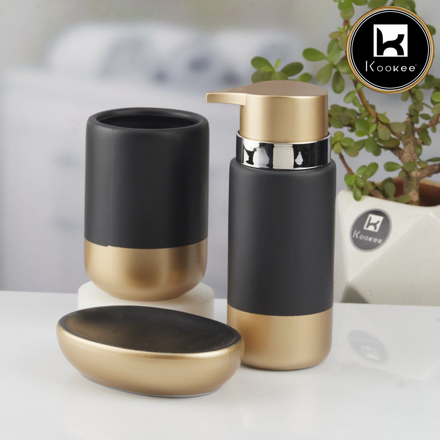 Kookee Ceramic Bathroom Sets, Black, ART10434