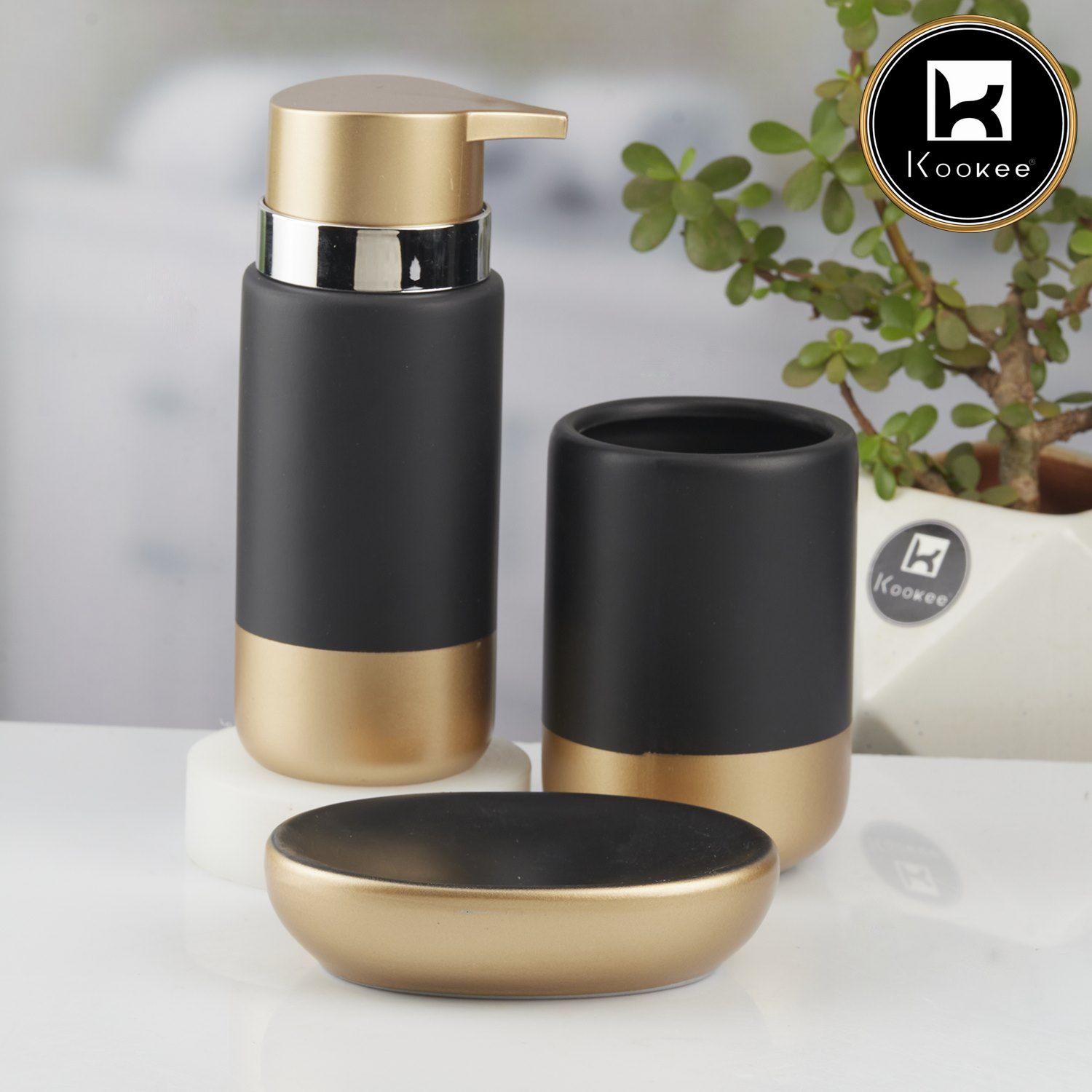 Kookee Ceramic Bathroom Sets, Black, ART10434