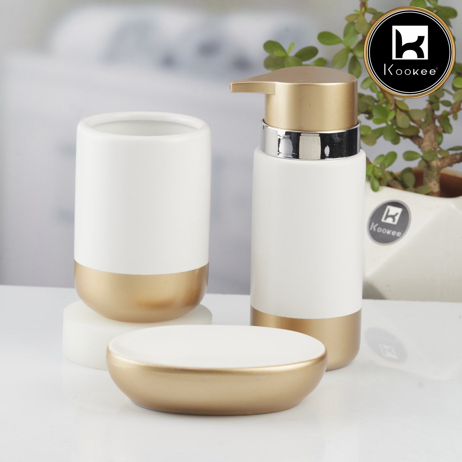 Ceramic Bathroom Set of 3 with Soap Dispenser (10435)