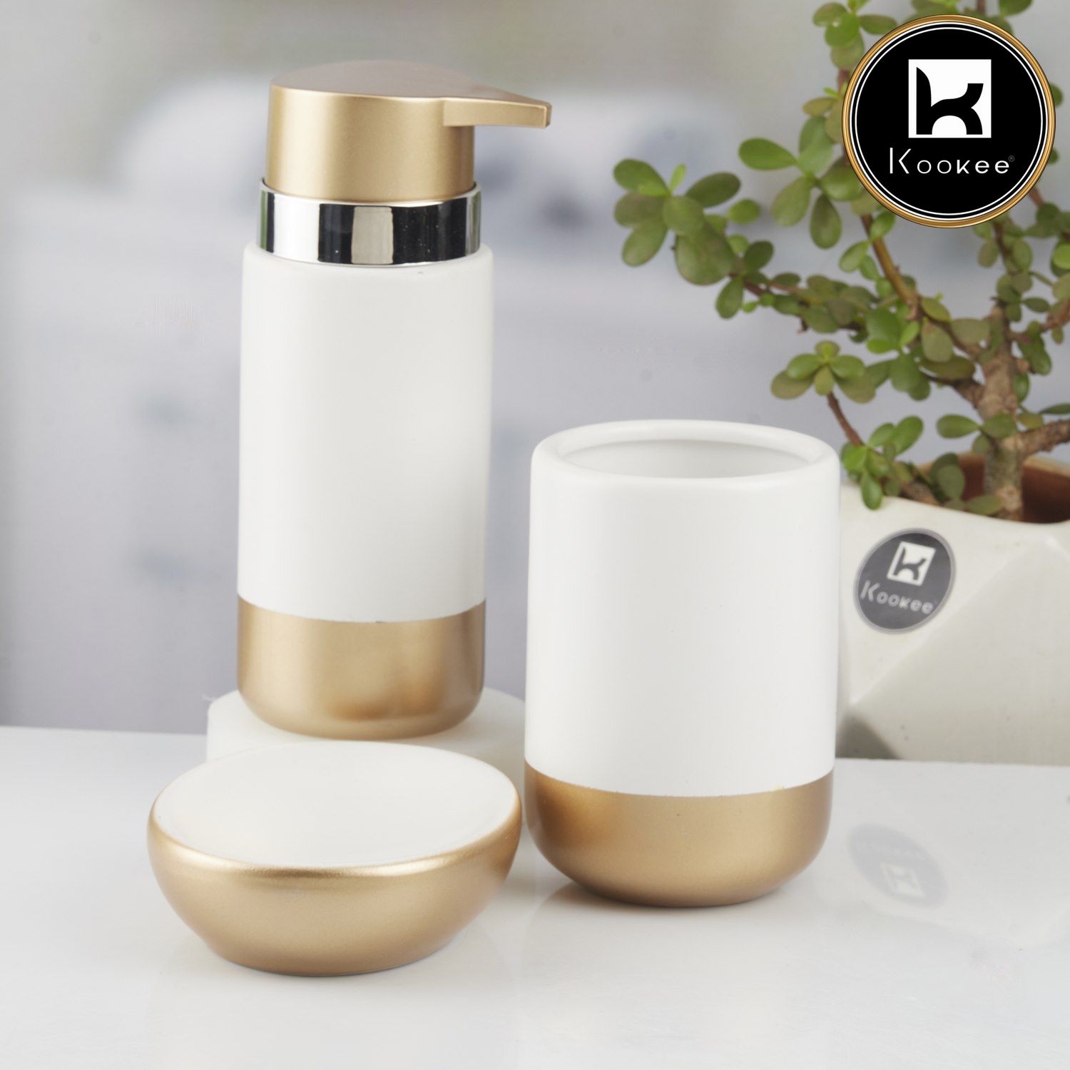 Kookee Ceramic Bathroom Sets, White, ART10435
