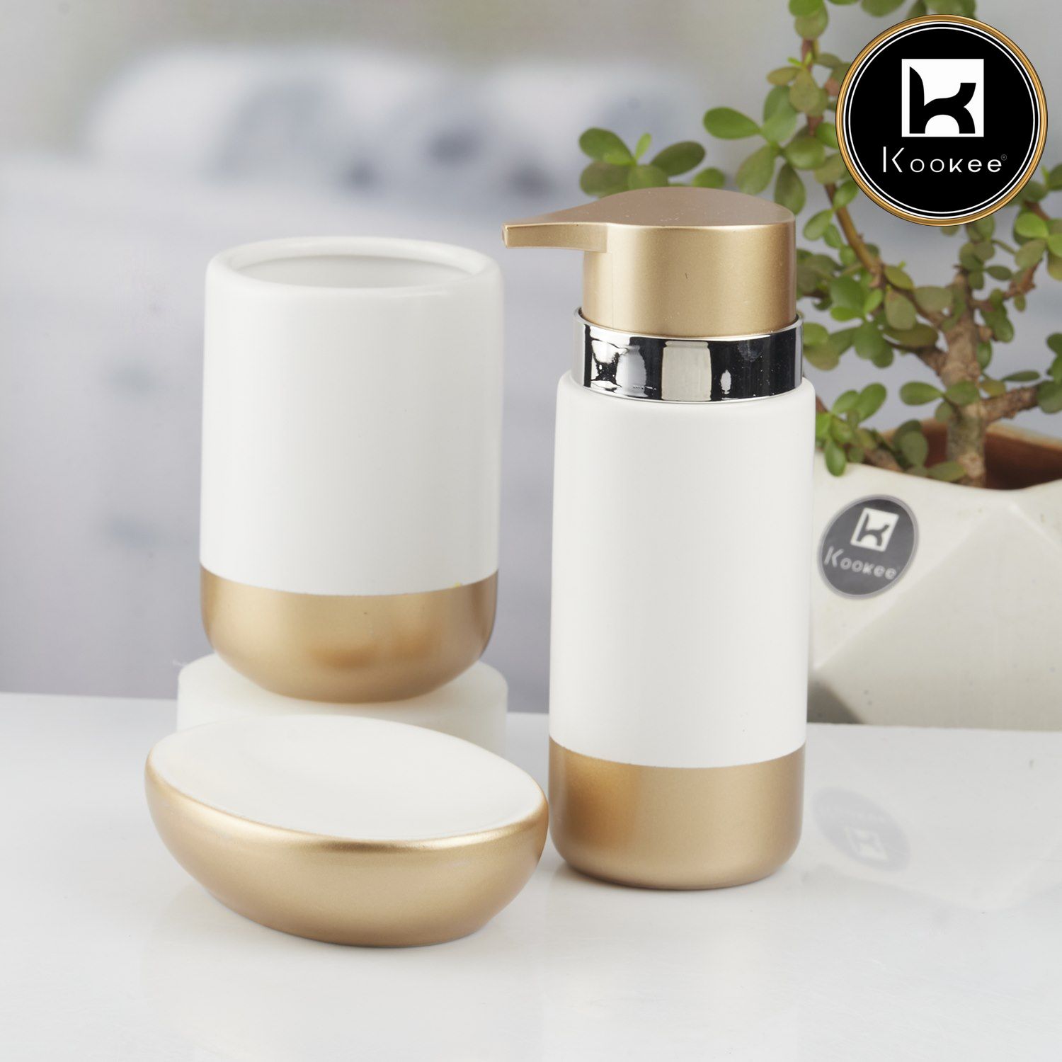 Kookee Ceramic Bathroom Sets, White, ART10435