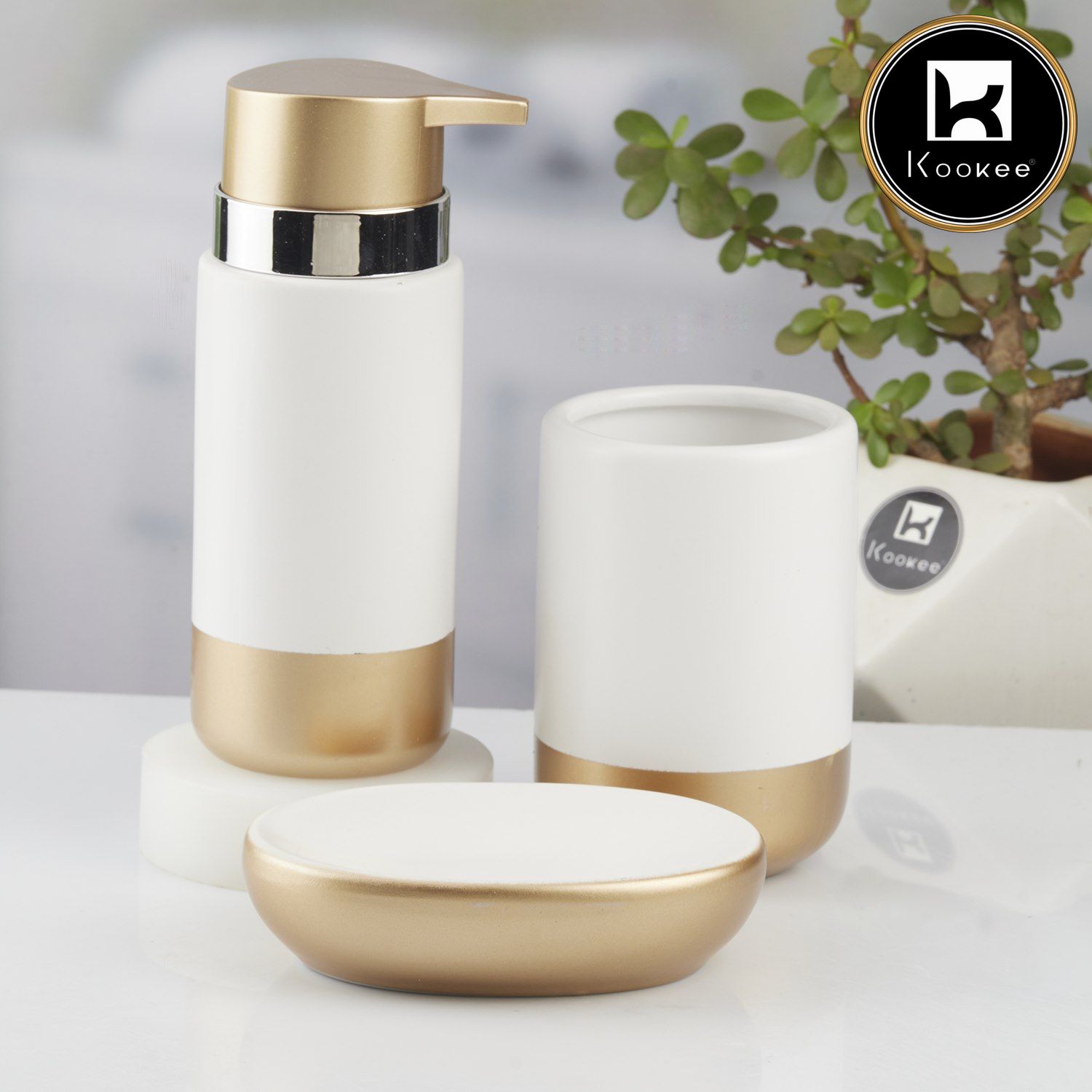 Ceramic Bathroom Set of 3 with Soap Dispenser (10435)