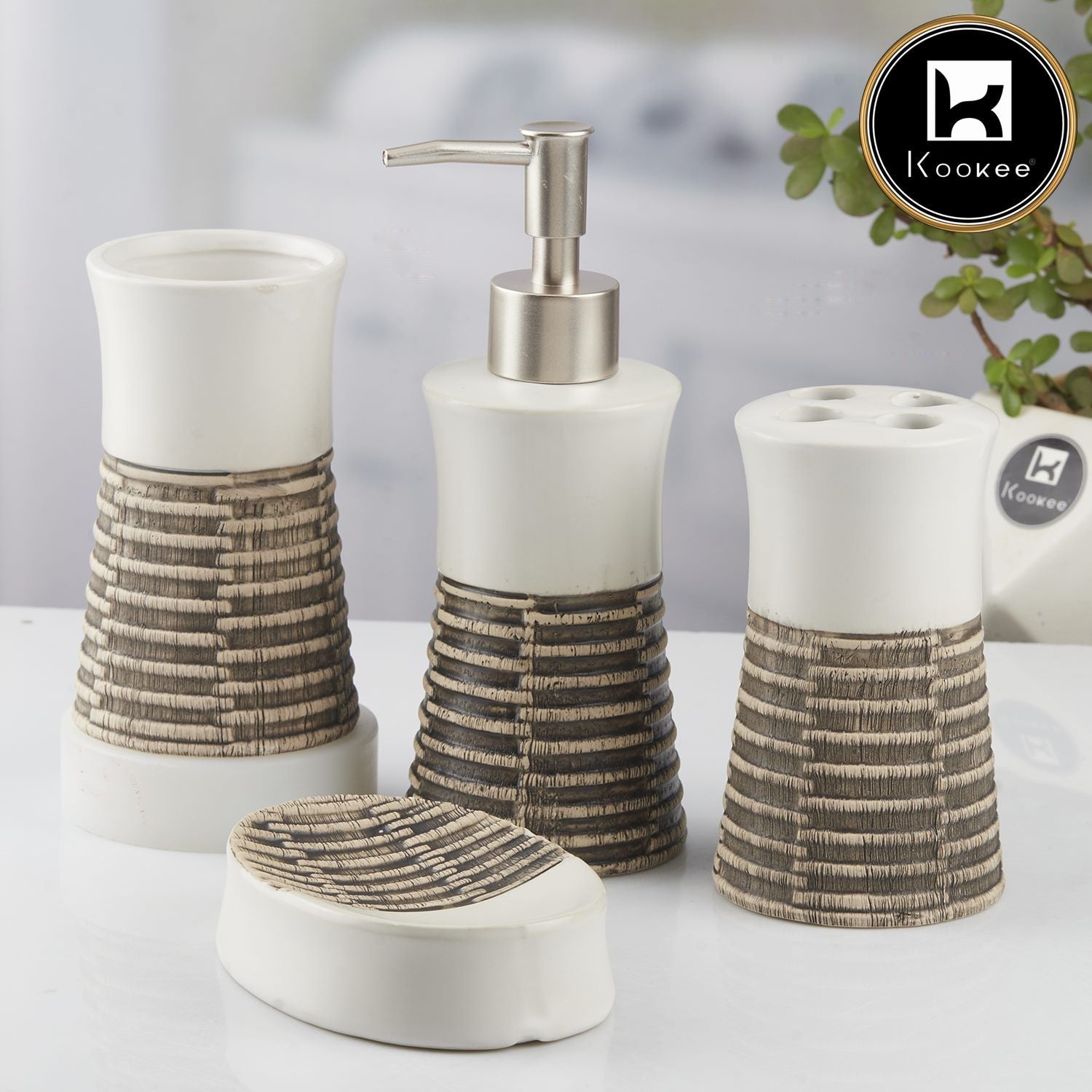 Ceramic Bathroom Set of 4 with Soap Dispenser (10436)