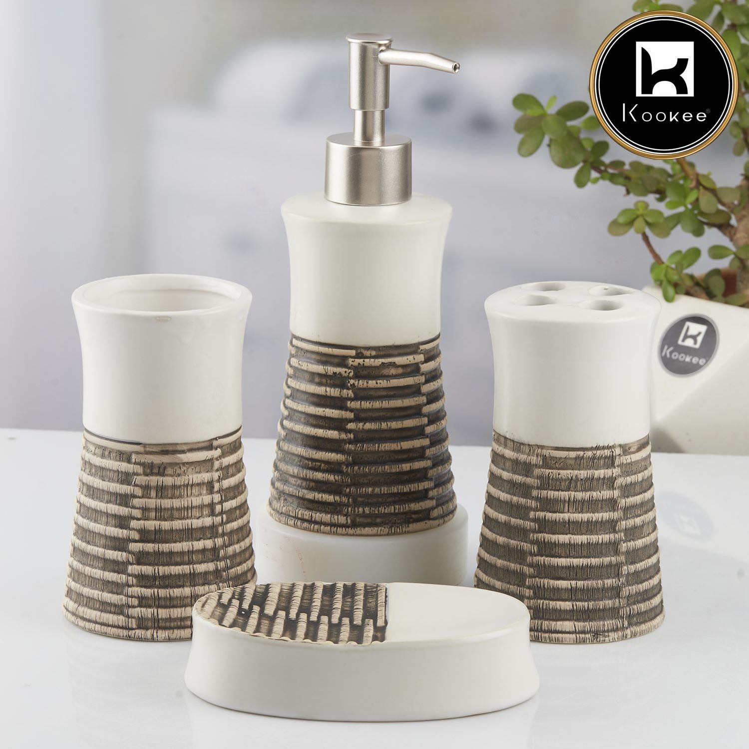 Kookee Ceramic Bathroom Sets, White, ART10436