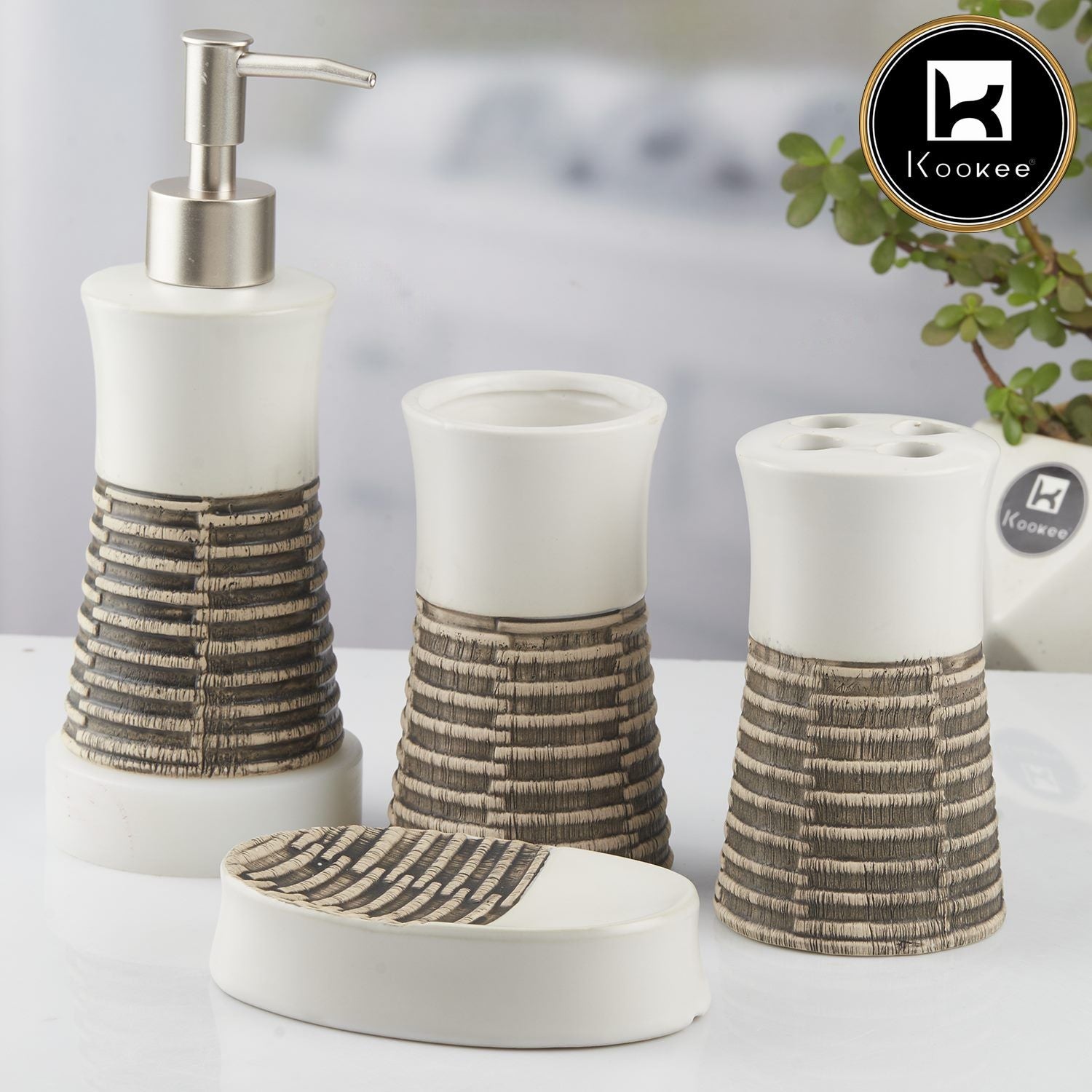 Ceramic Bathroom Set of 4 with Soap Dispenser (10436)