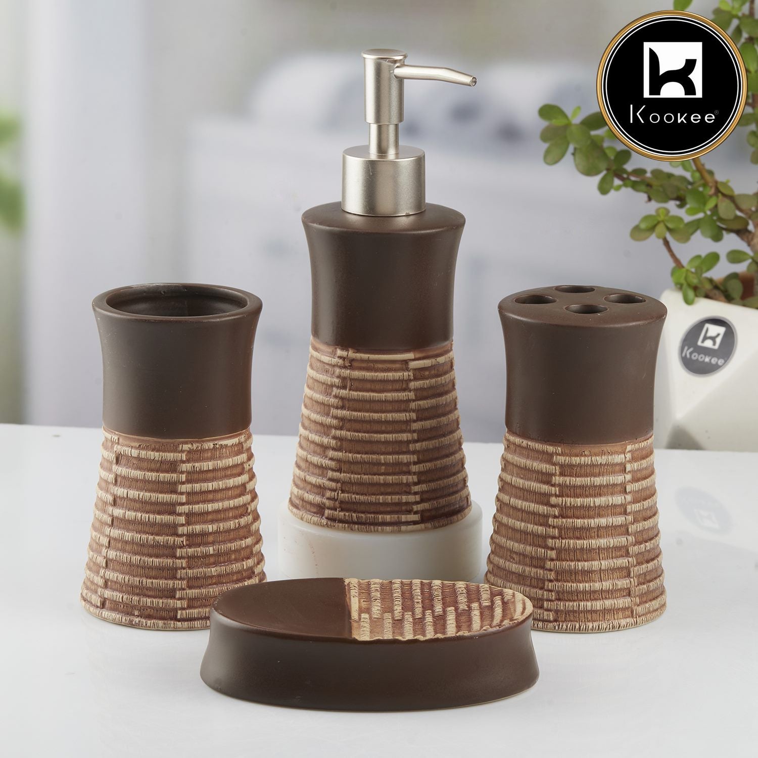 Kookee Ceramic Bathroom Sets, Brown, ART10437