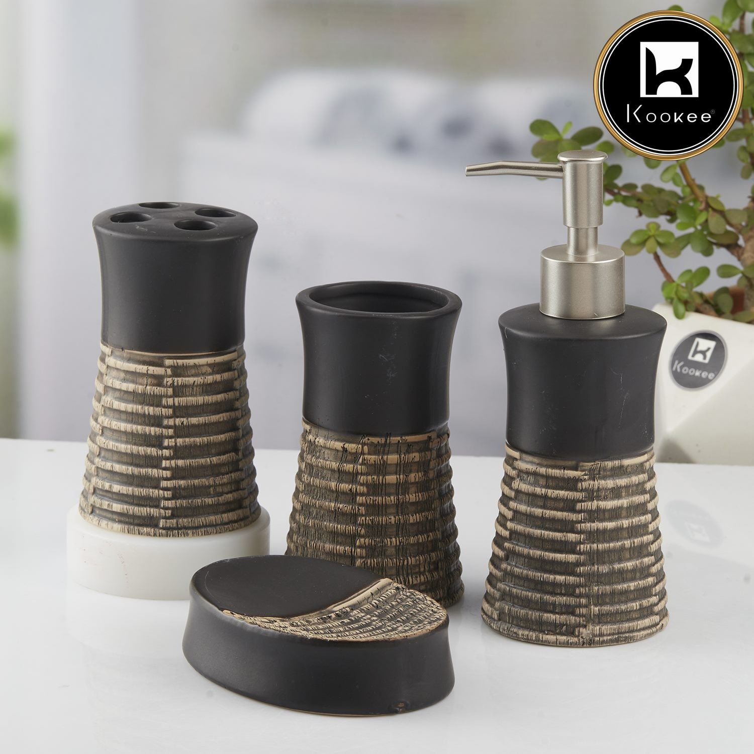 Kookee Ceramic Bathroom Sets, Black, ART10438