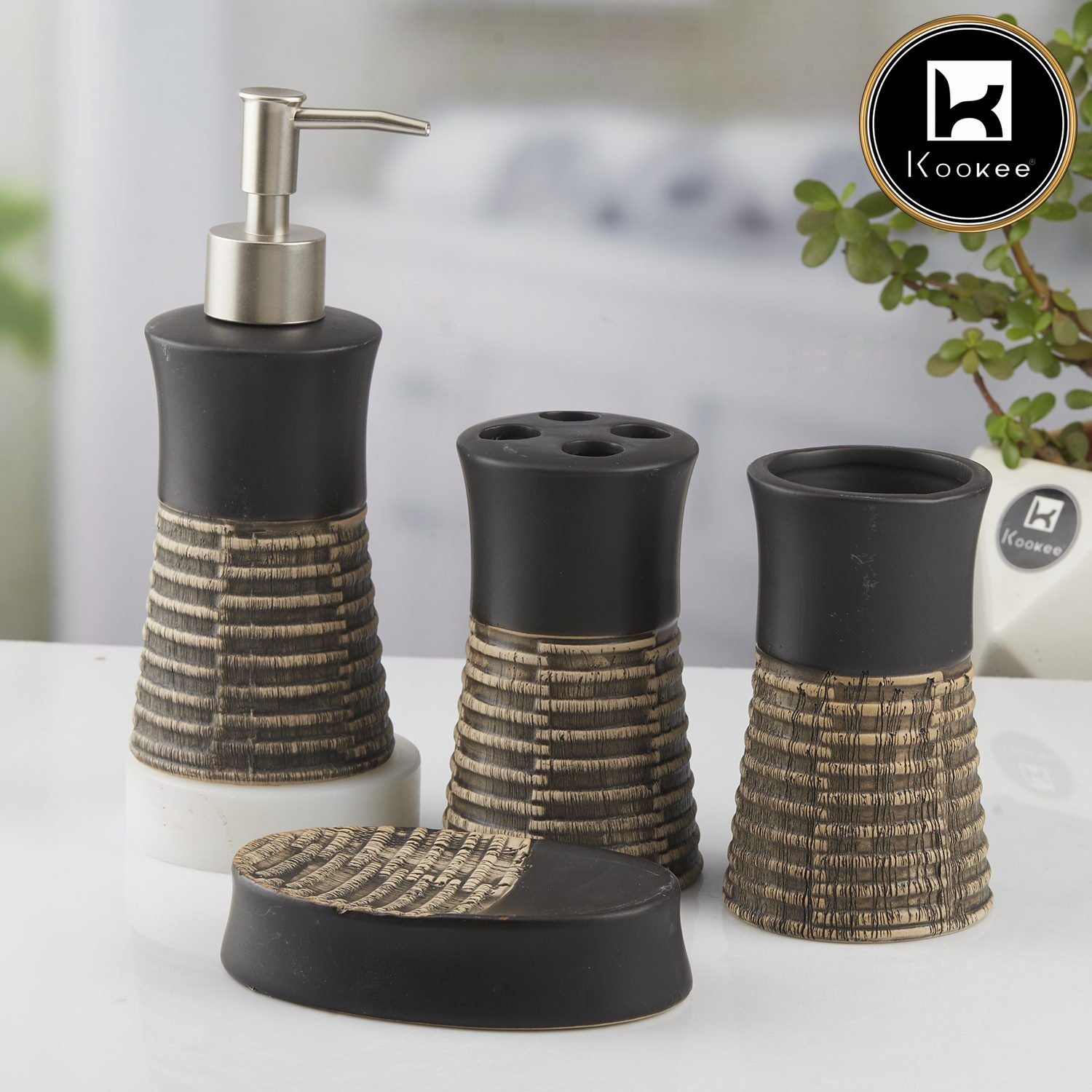 Kookee Ceramic Bathroom Sets, Black, ART10438