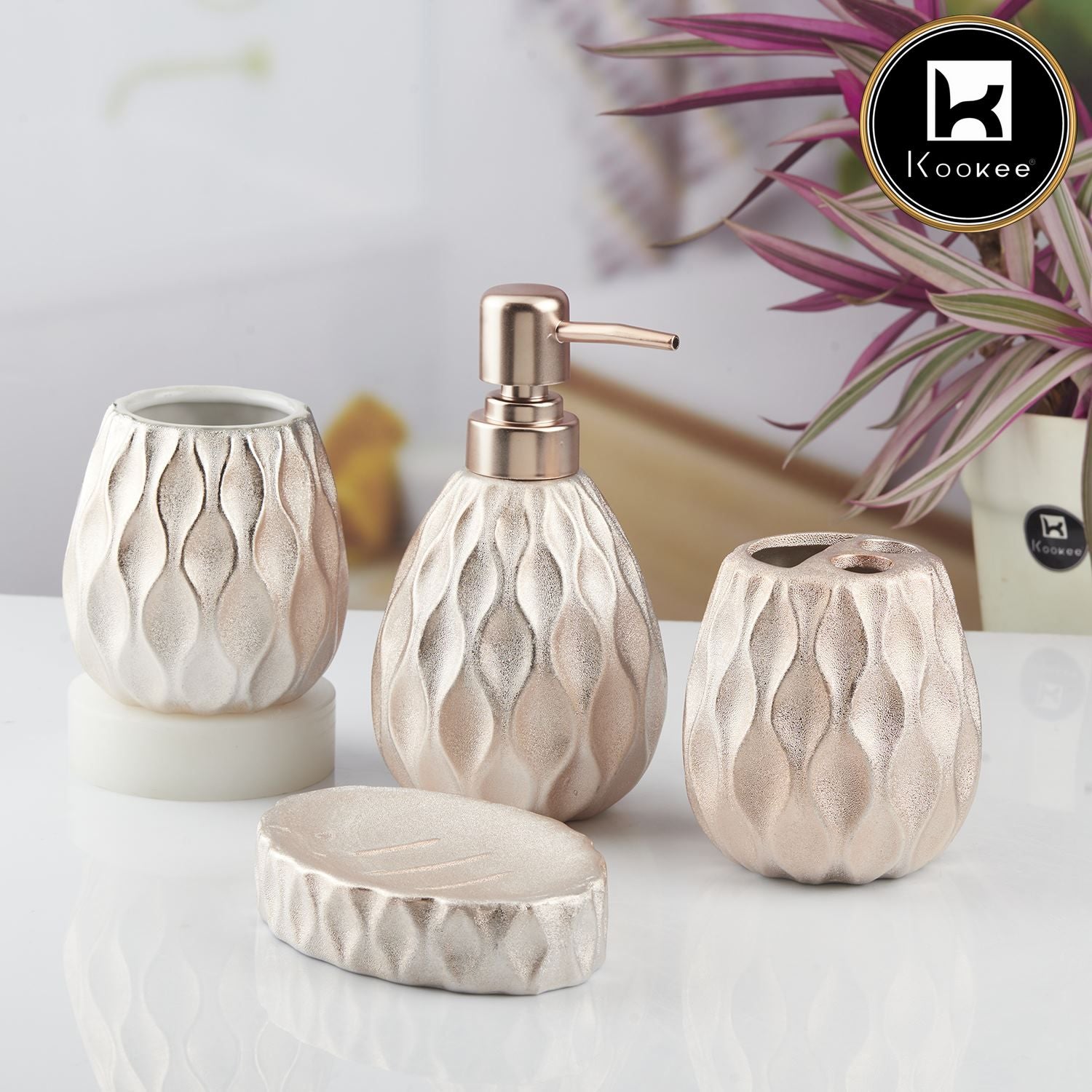 Kookee Ceramic Bathroom Sets, Gold, ART10439