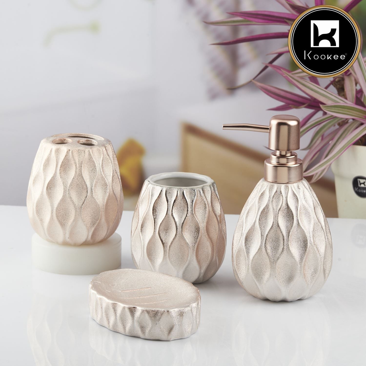 Ceramic Bathroom Set of 4 with Soap Dispenser (10439)