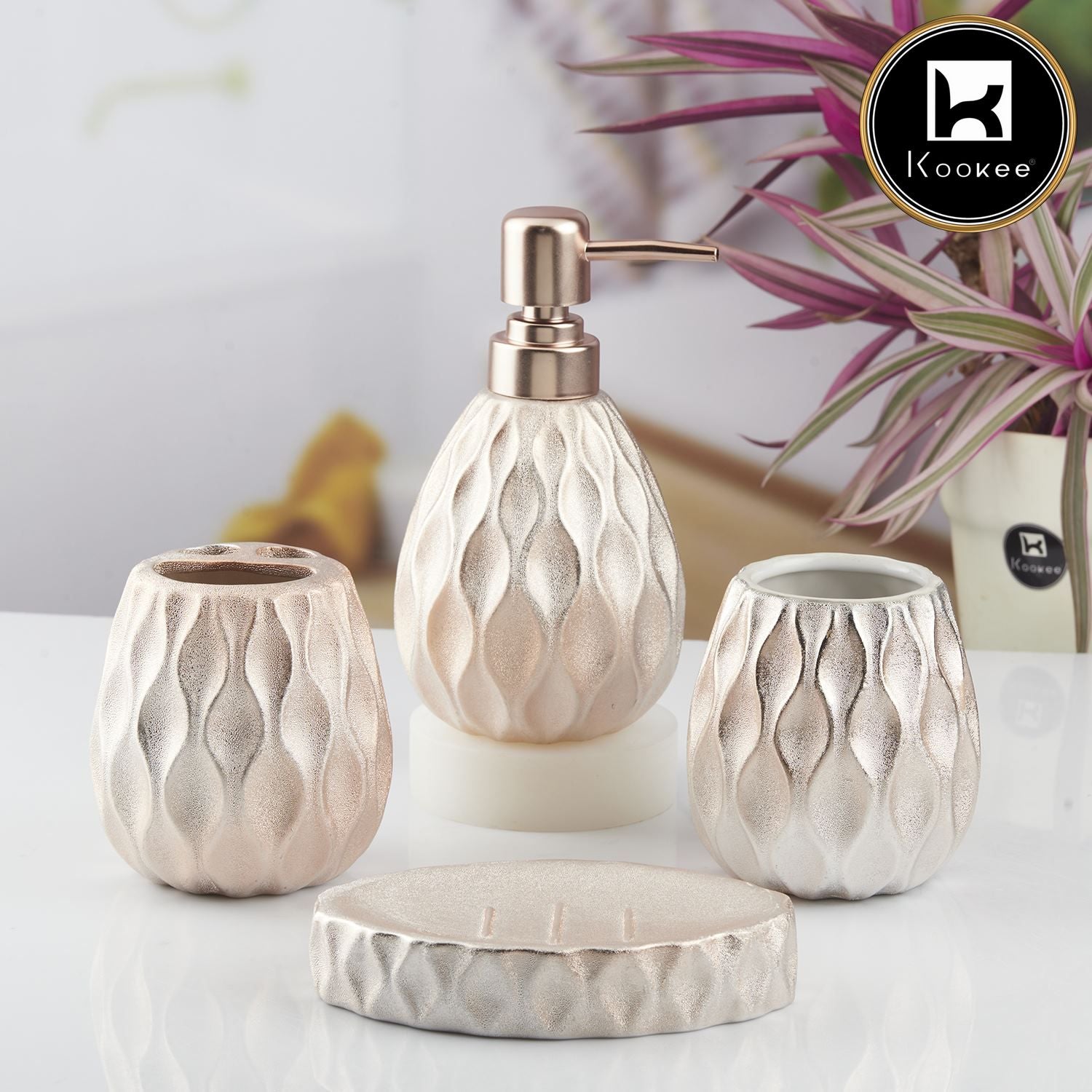 Ceramic Bathroom Set of 4 with Soap Dispenser (10439)