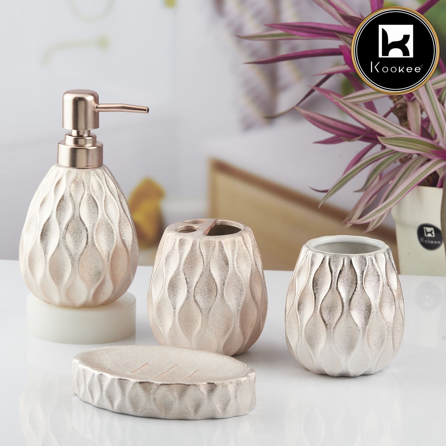 Kookee Ceramic Bathroom Sets, Gold, ART10439