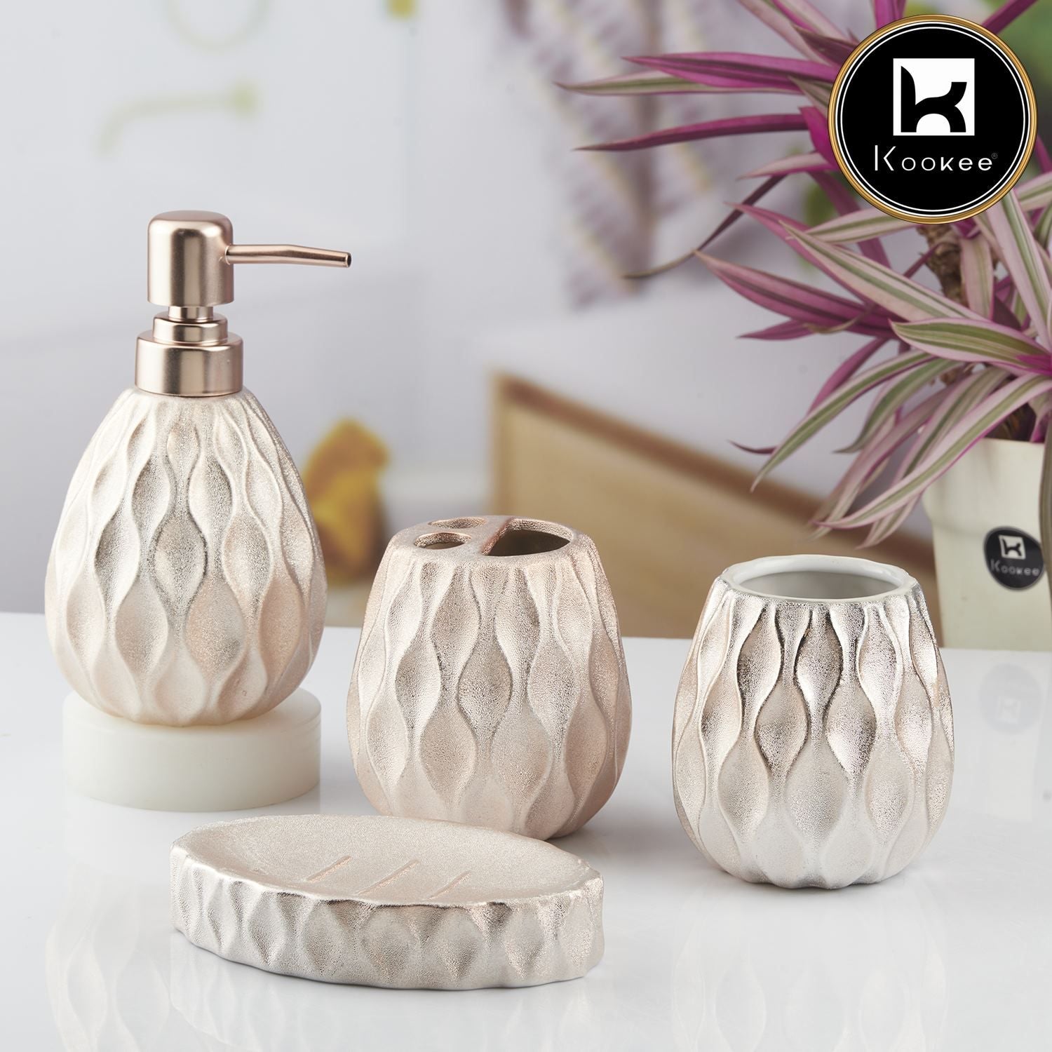 Ceramic Bathroom Set of 4 with Soap Dispenser (10439)