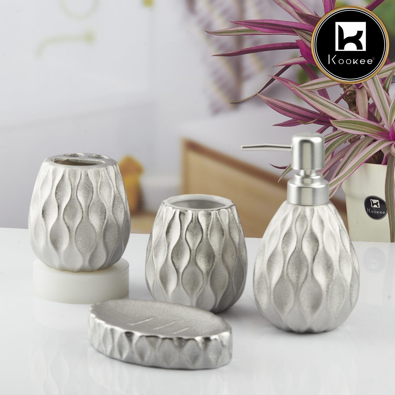 Kookee Ceramic Bathroom Sets, Silver, ART10440