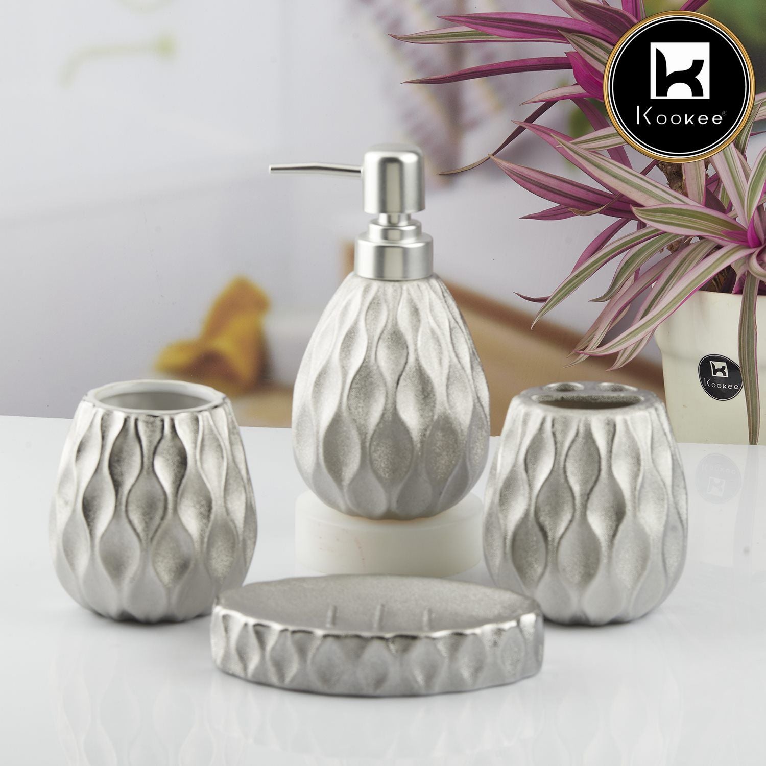 Kookee Ceramic Bathroom Sets, Silver, ART10440