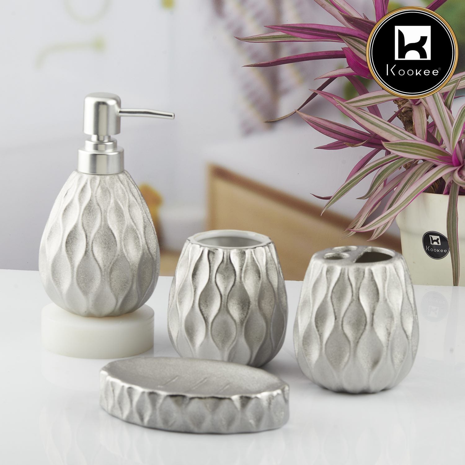 Kookee Ceramic Bathroom Sets, Silver, ART10440