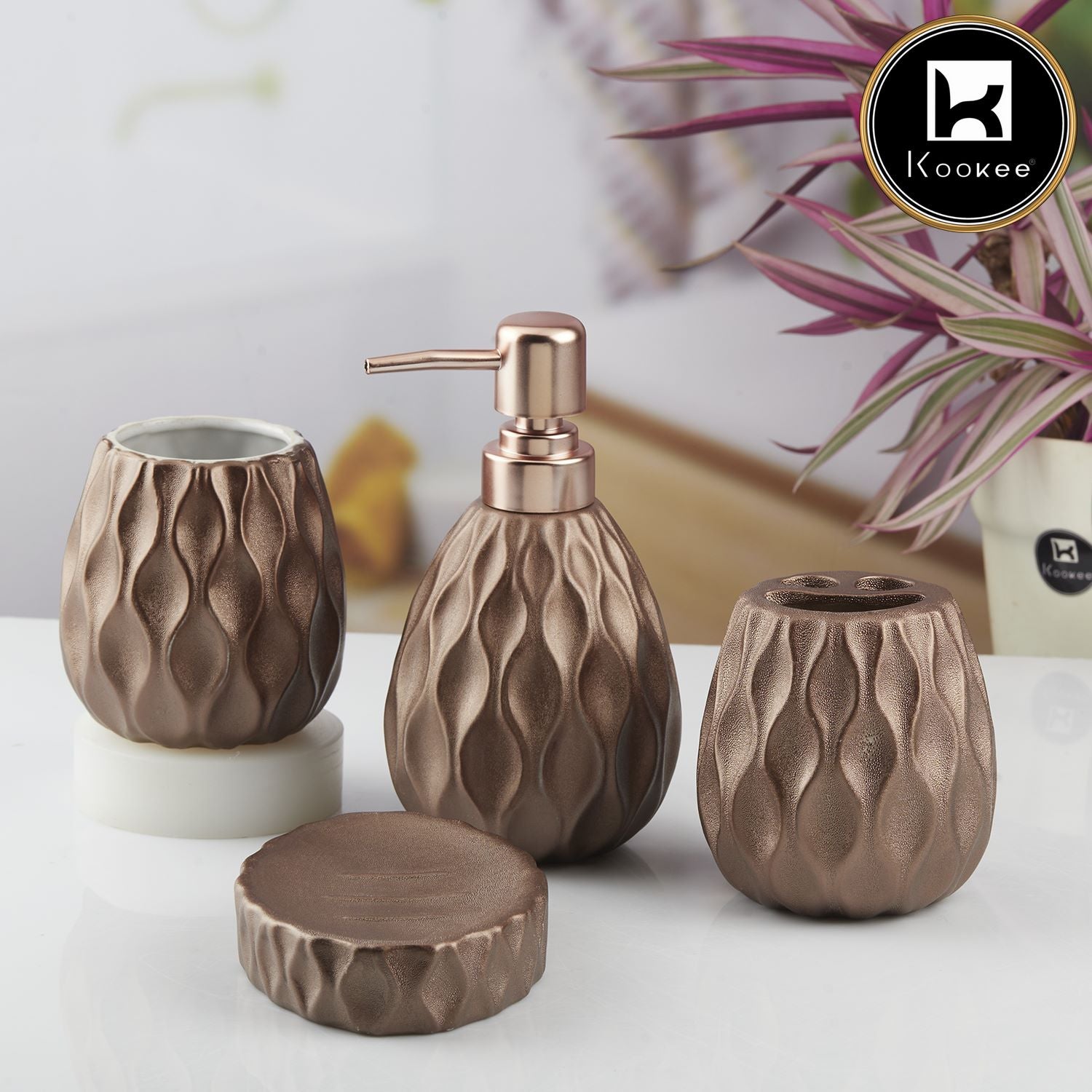 Kookee Ceramic Bathroom Sets, Brown, ART10441