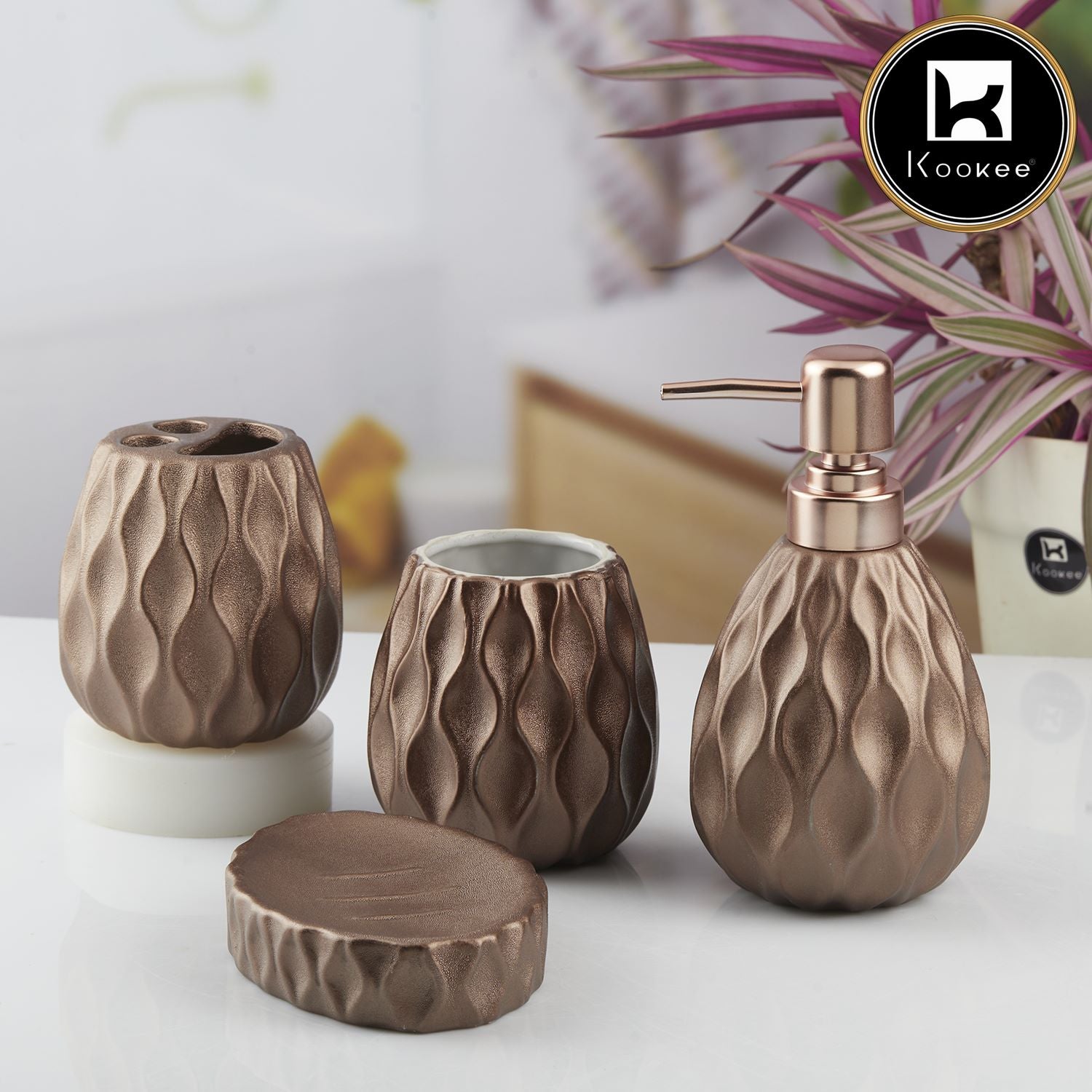 Kookee Ceramic Bathroom Sets, Brown, ART10441