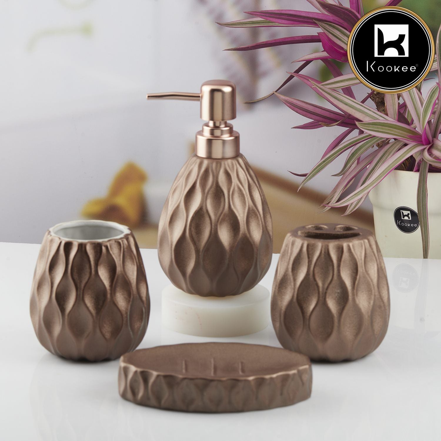 Kookee Ceramic Bathroom Sets, Brown, ART10441