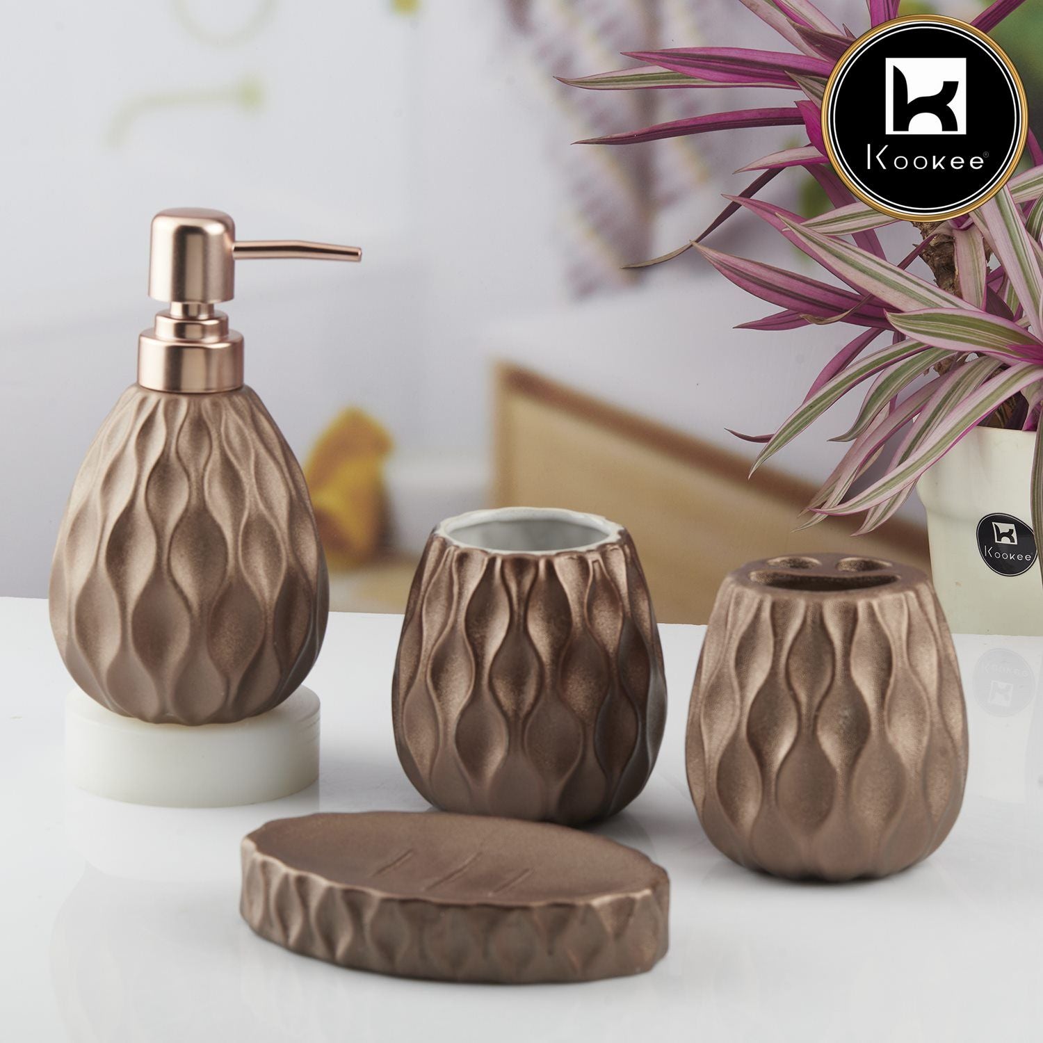 Kookee Ceramic Bathroom Sets, Brown, ART10441