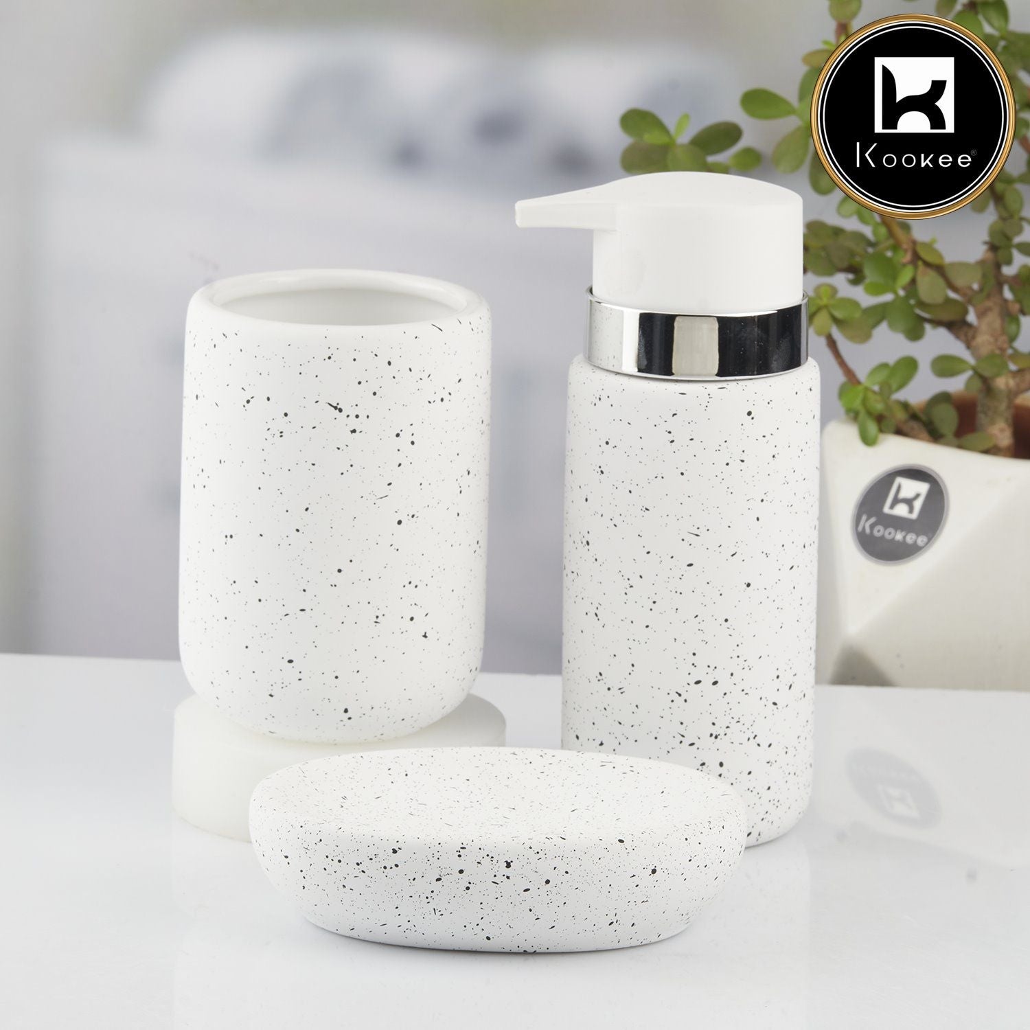 Ceramic Bathroom Set of 3 with Soap Dispenser (10442)