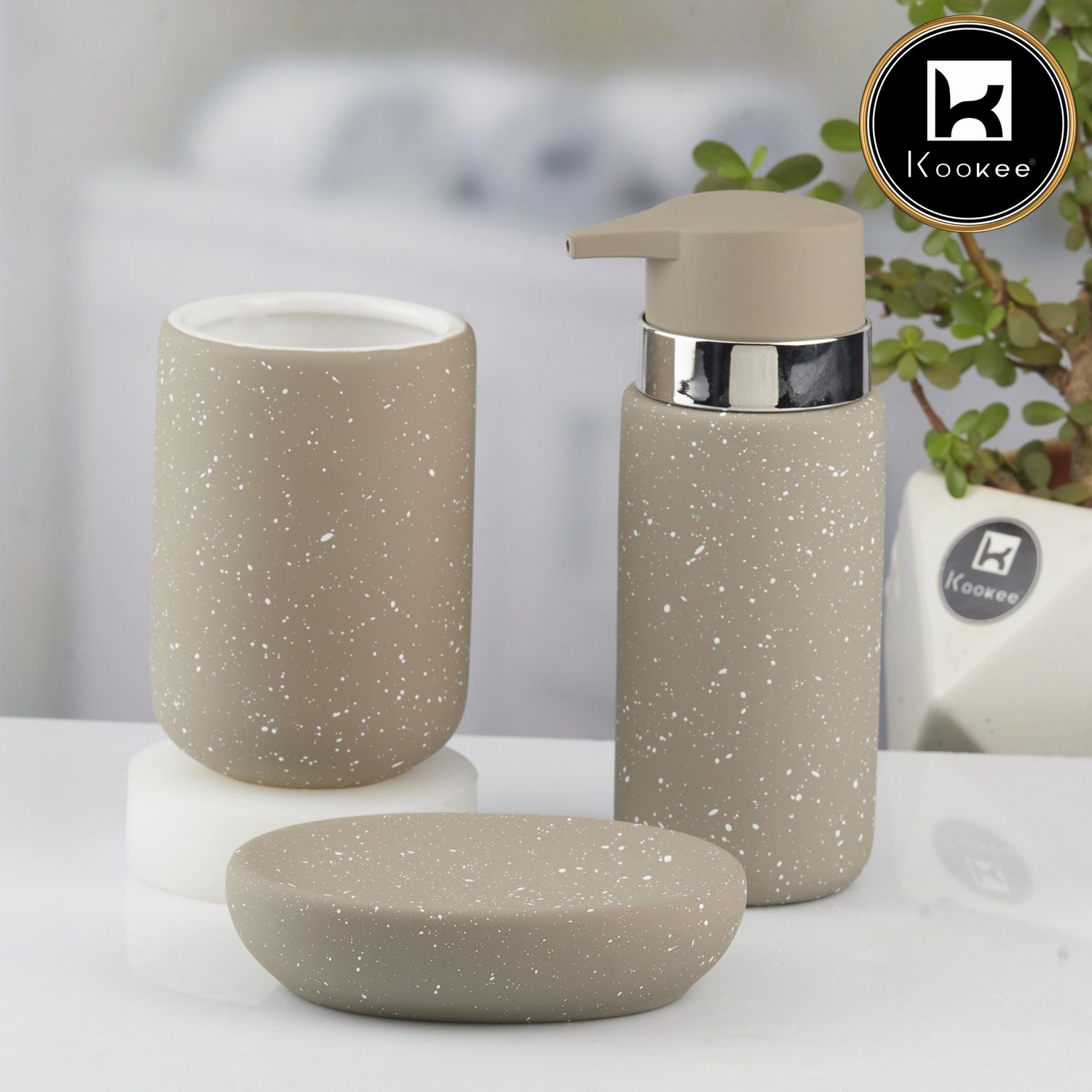 Kookee Ceramic Bathroom Sets, Beige, ART10443
