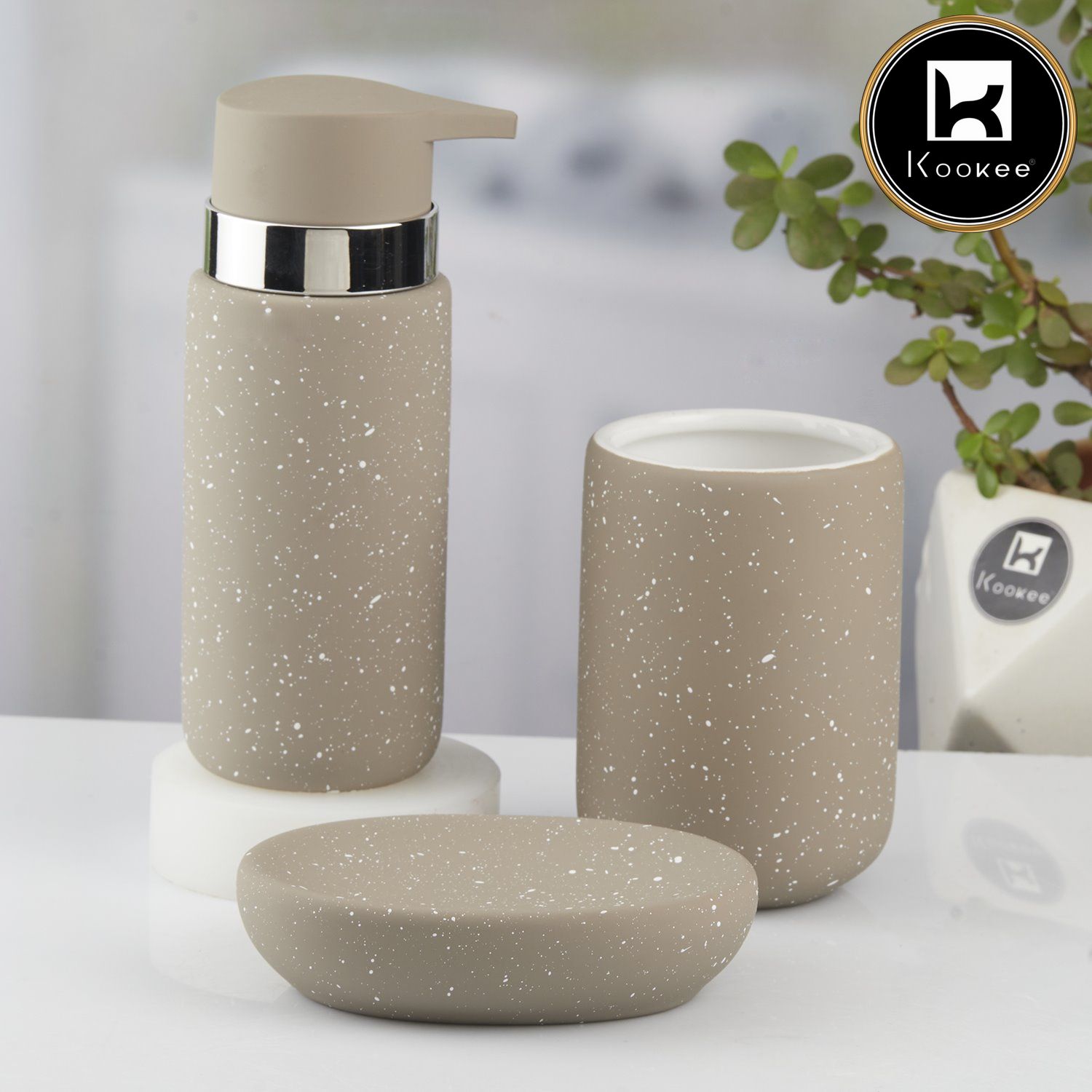 Kookee Ceramic Bathroom Sets, Beige, ART10443